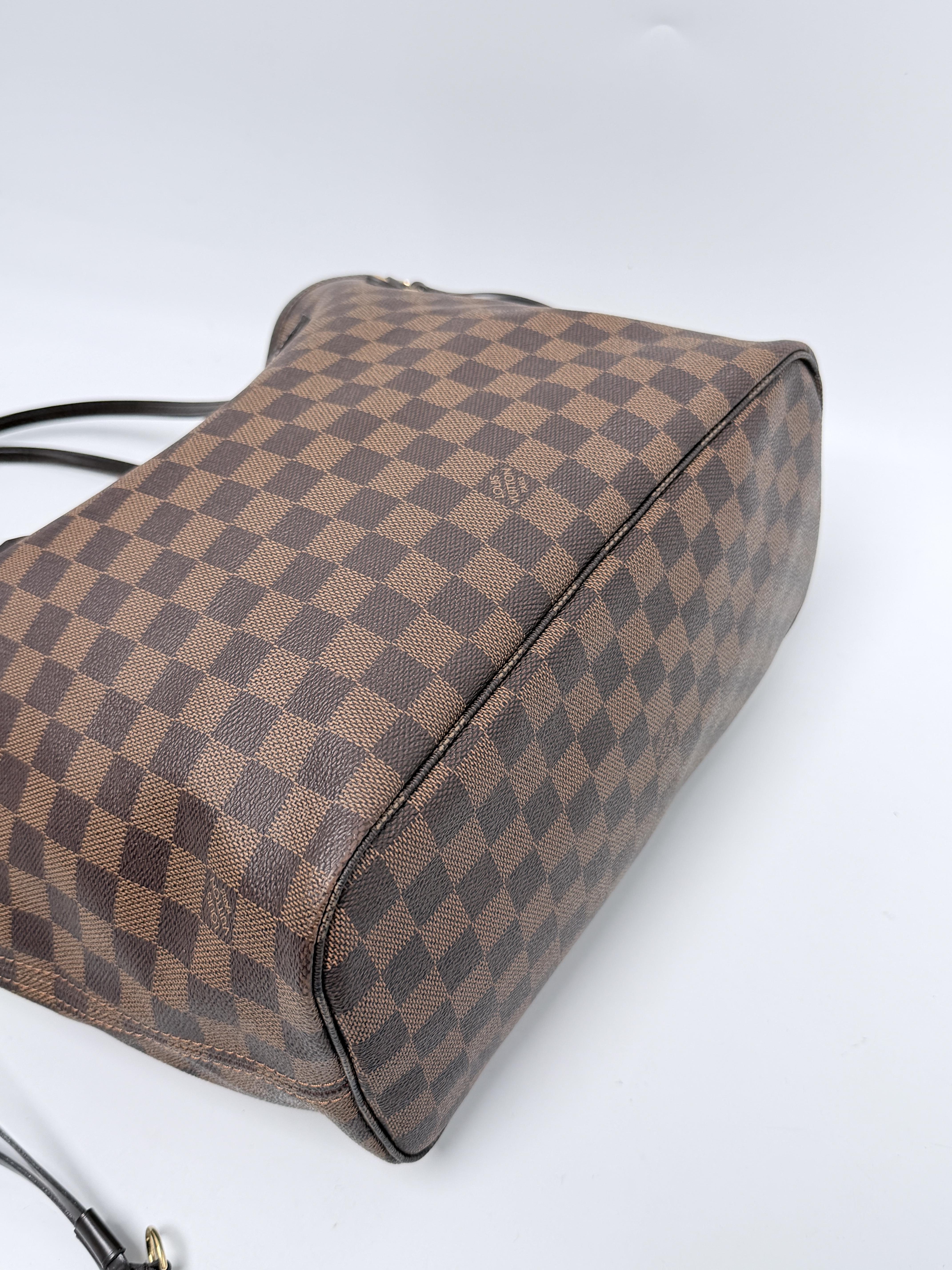 Damier Ebene Neverfull MM Tote Bag Shoulder Handbag Red Interior JE768LV