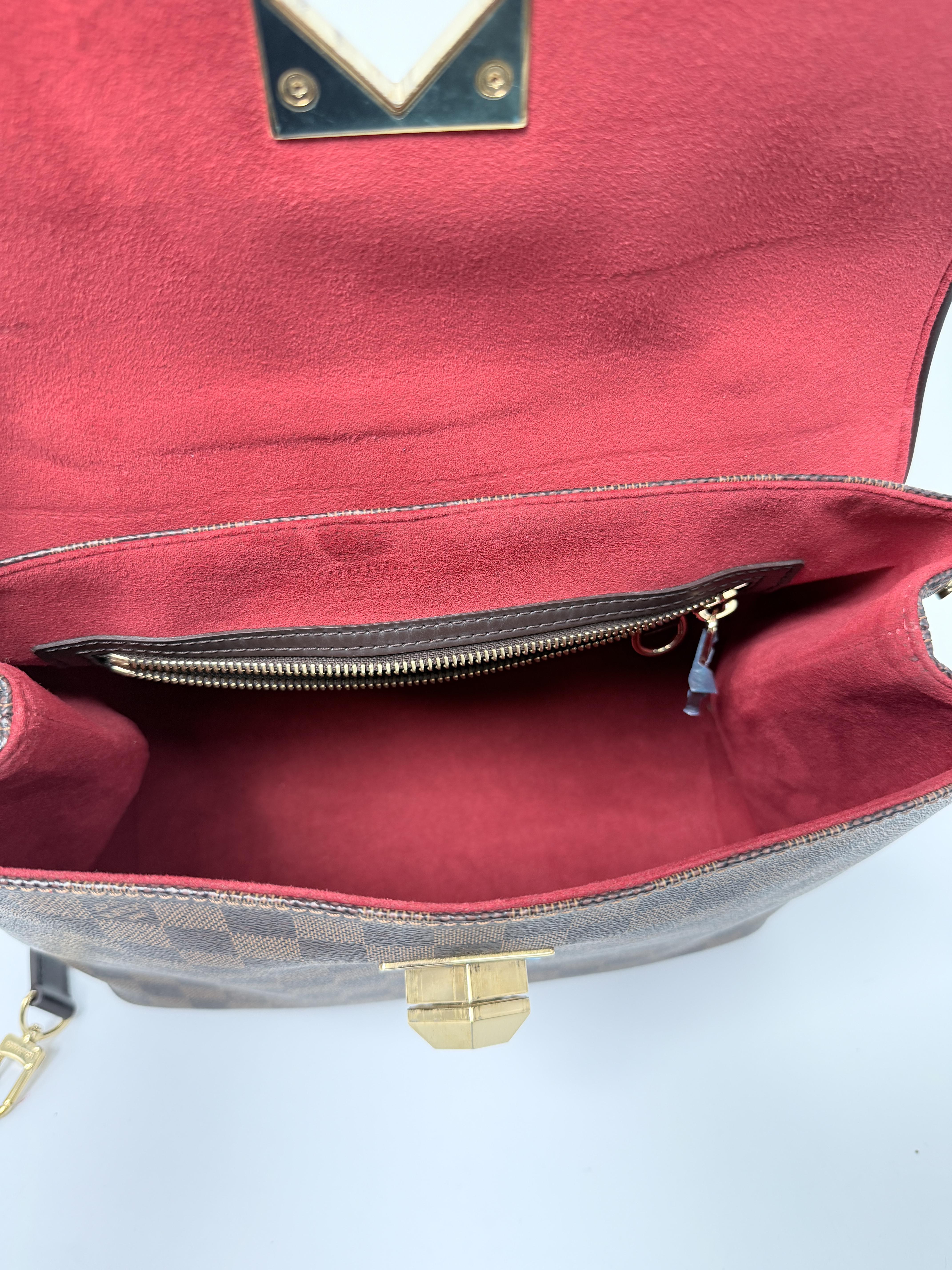 Pre-owned Louis Vuitton Canvas Shoulder Bags Damier Ebene Brown Gold Hardware Top Handle Bag Crossbody Bag JE261LV