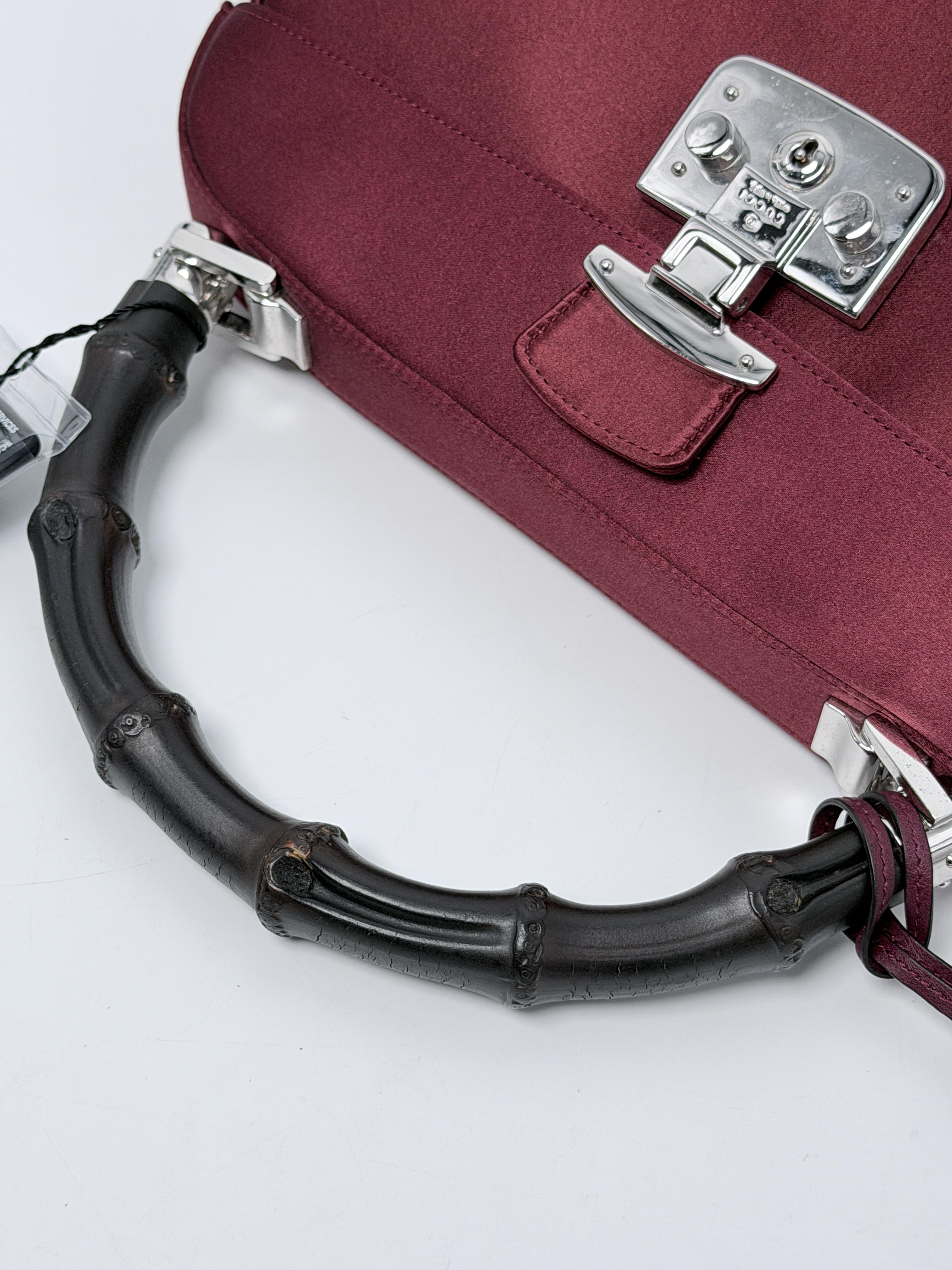 Lady Lock Bamboo Handle Bag Satin Burgundy Red Top Handle Flap Satchel JD1109GG