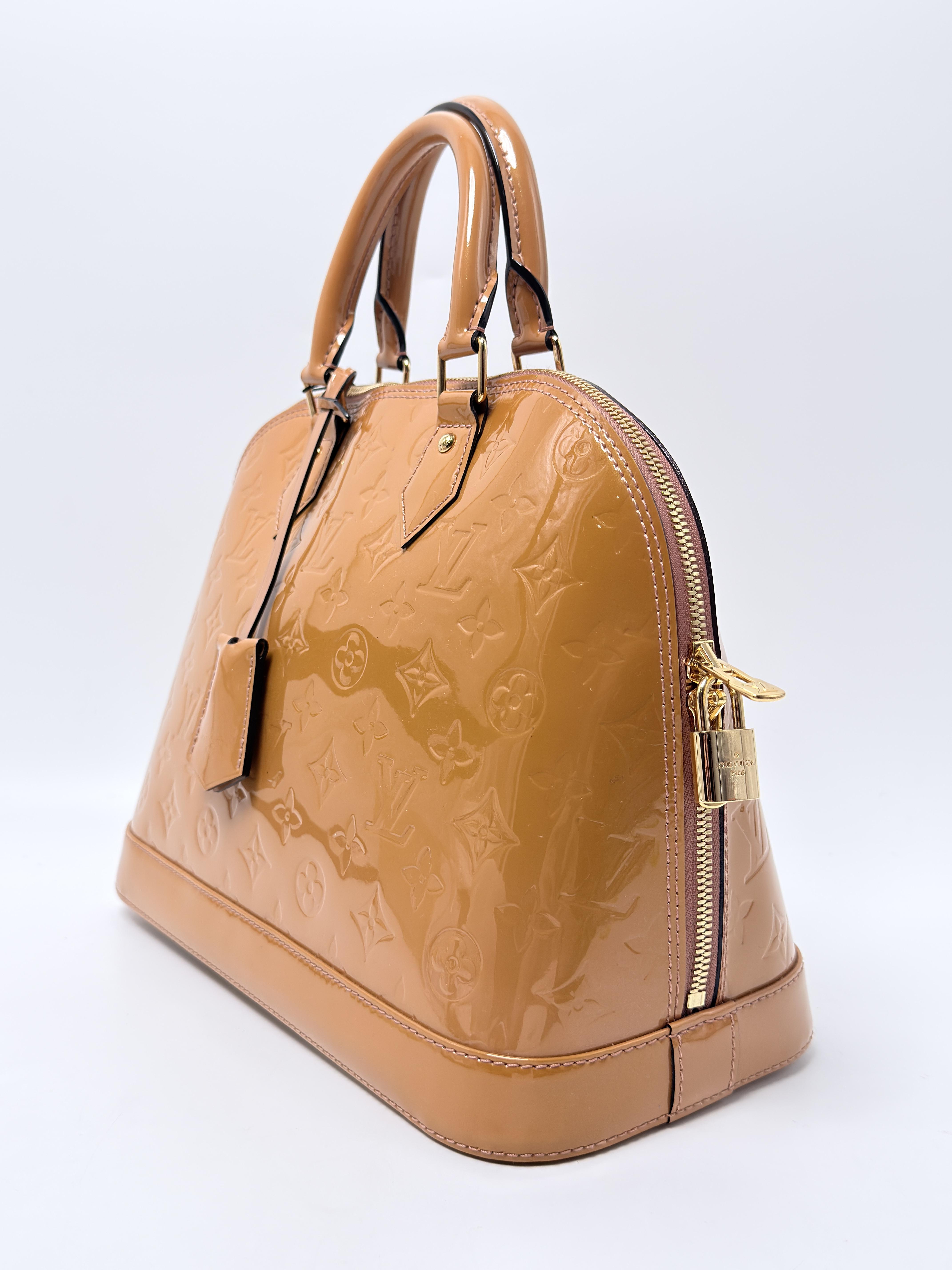 Monogram Vernis Alma PM Bronze Beige Handle Handbag Bag JD1592LV