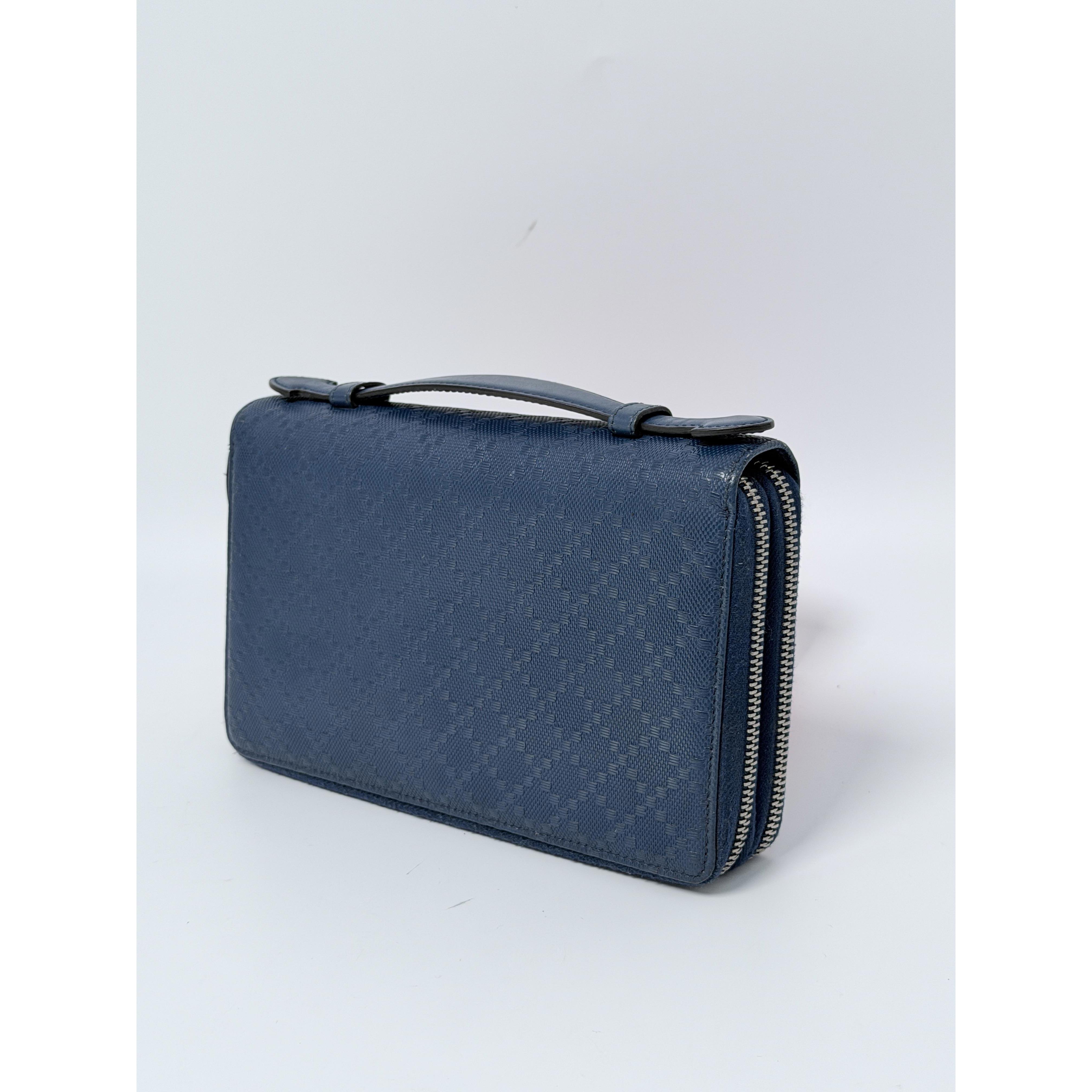 Gucci Navy Blue Microguccissima Double Zip Top Handle handbag JC131GG