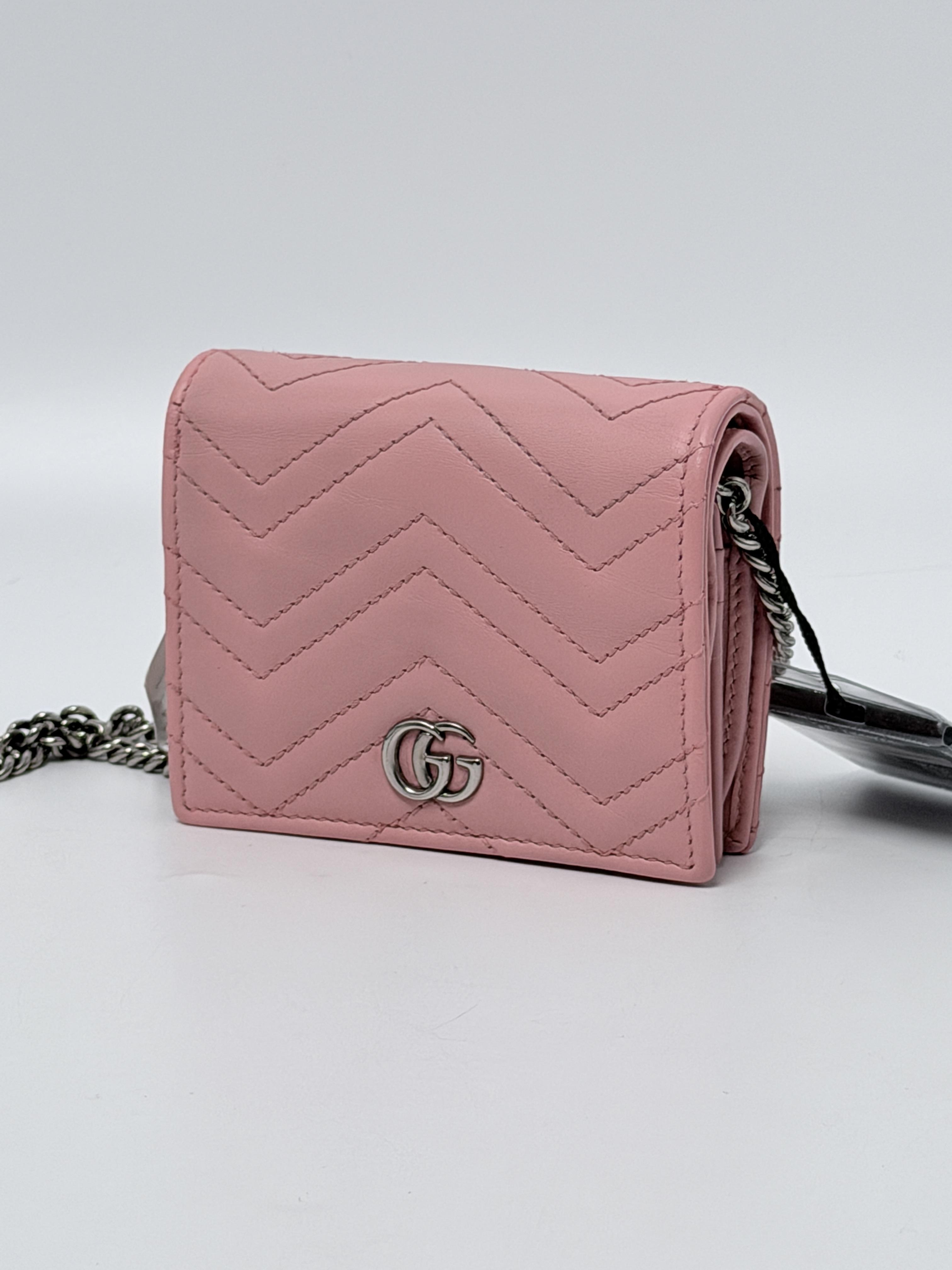 GG Marmont Matelasse Pink Card Case Wallet with Detachable Chain JD1186GG