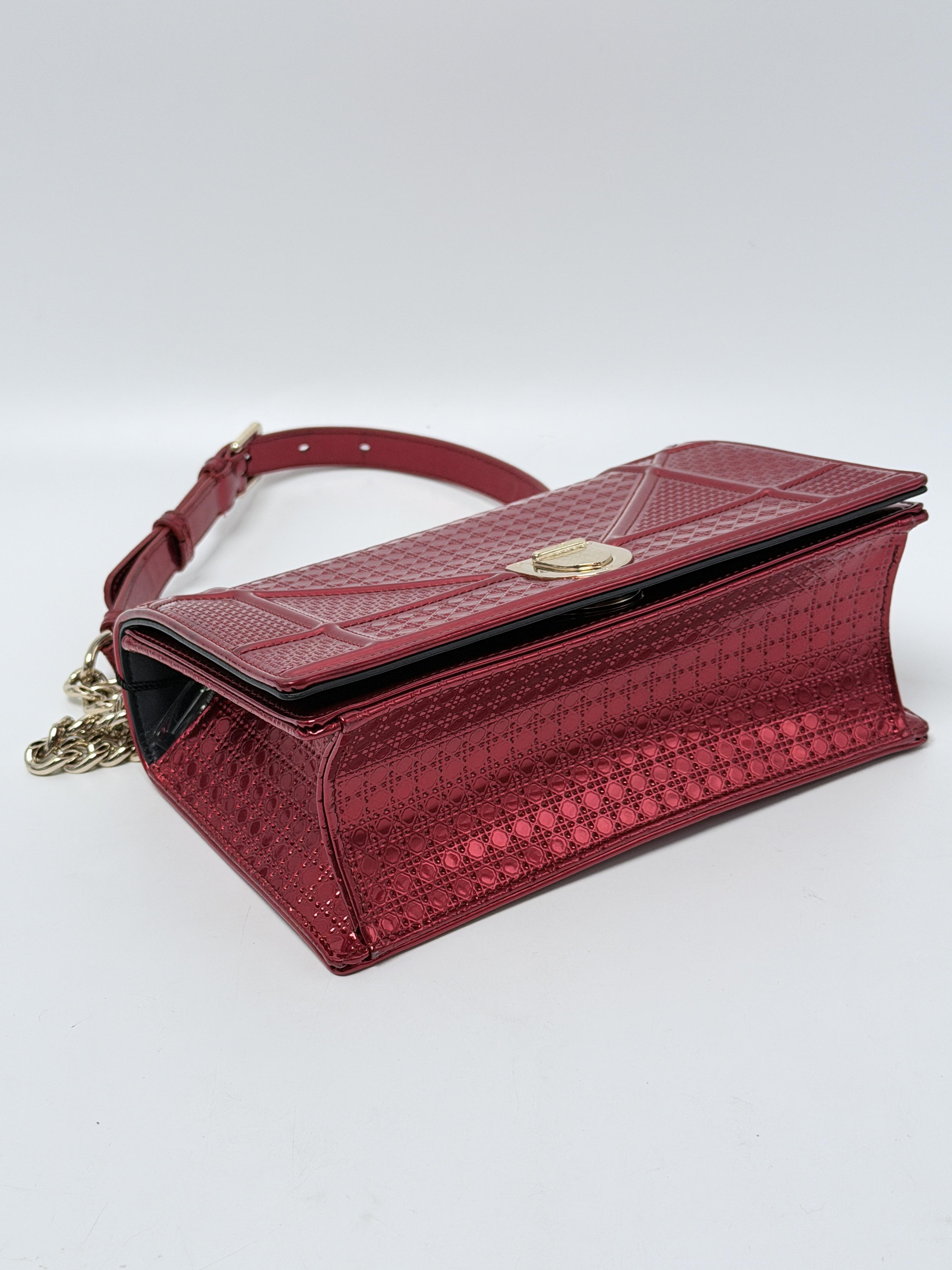 Christian Dior Micro Cannage Metallic Patent Diorama Flap Bag Red JD1652DR