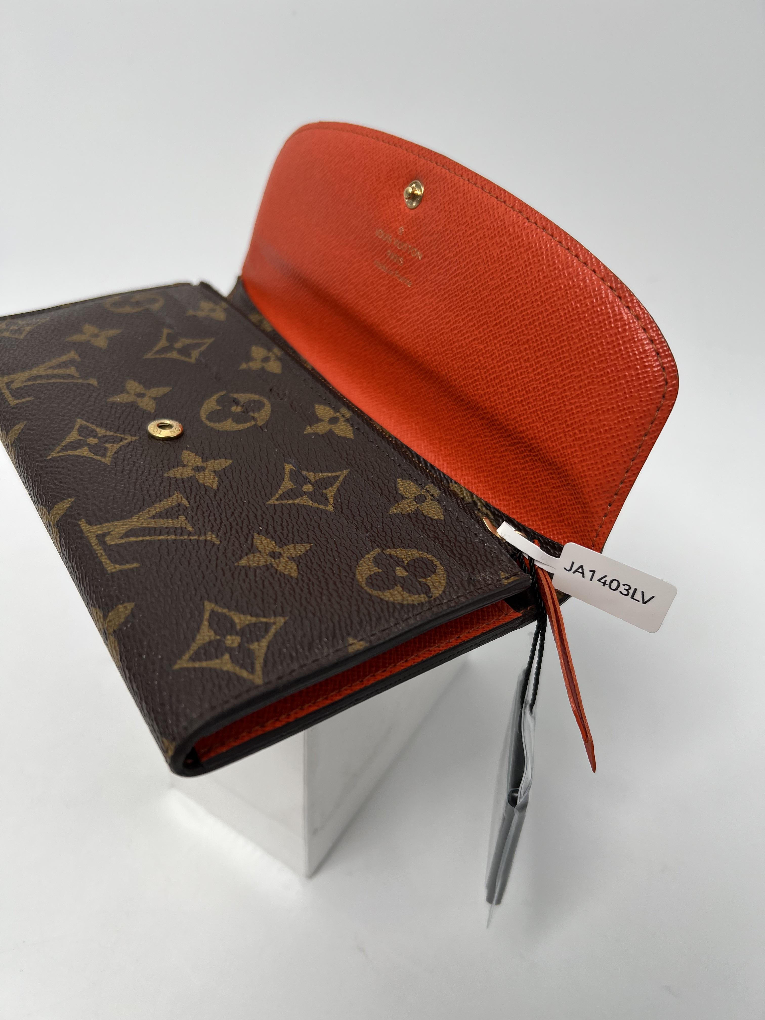 Monogram Emilie Wallet Brown Coated Orange Interior Long Flap Wallet JA1403LV