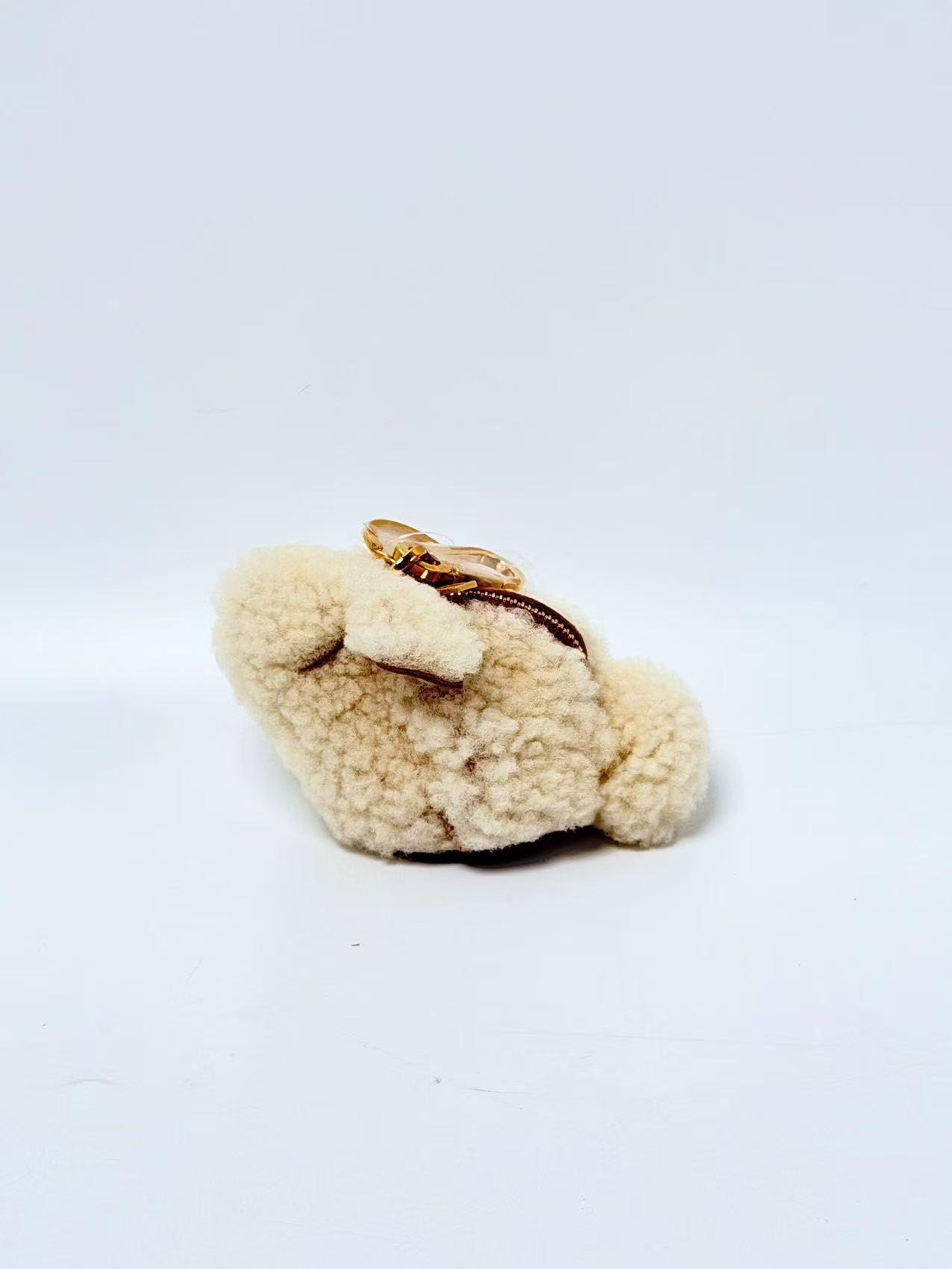 Loewe Bunny Shearling Bag Charm White FJ003LW