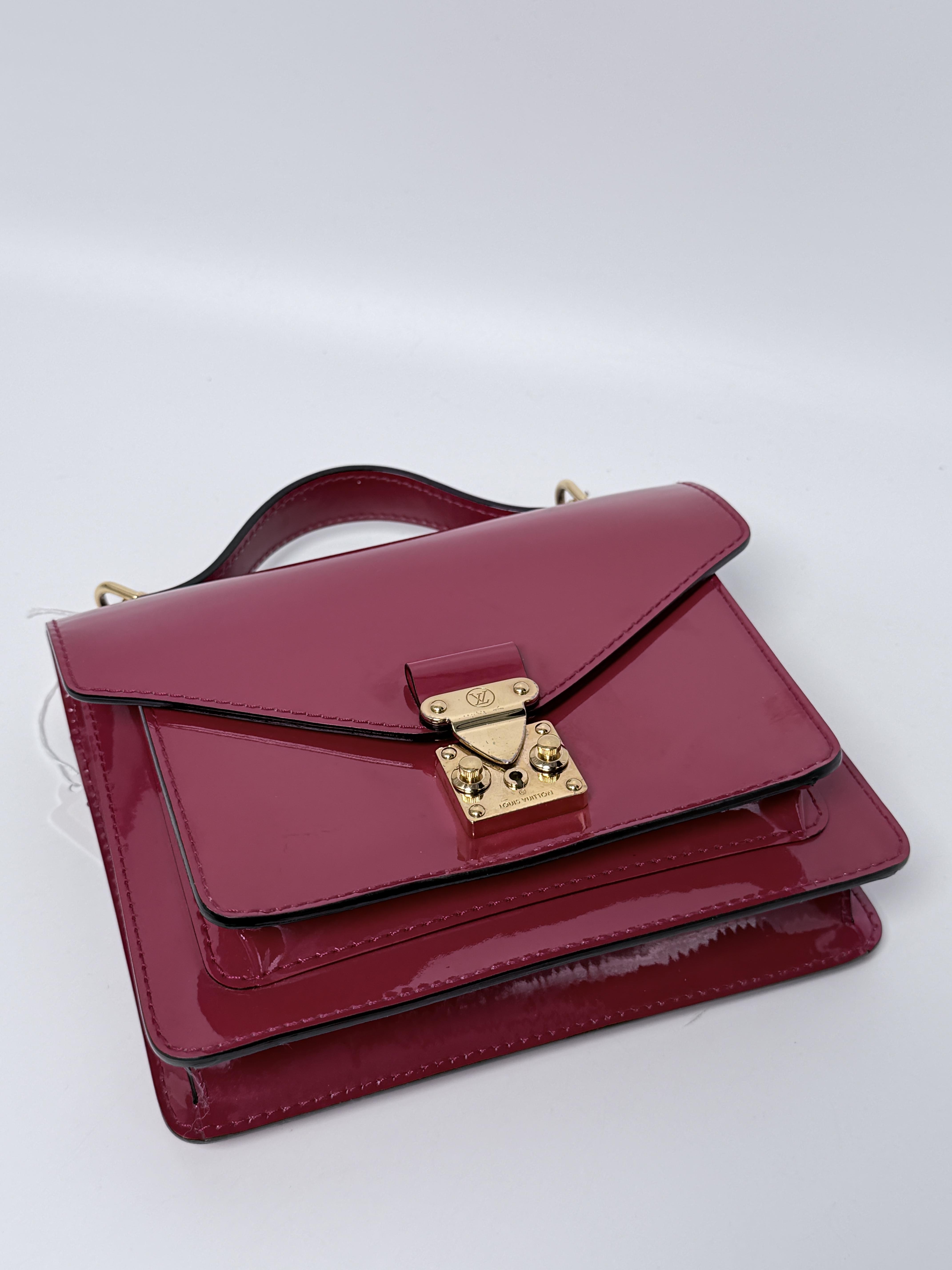 Pre-owned Louis Vuitton Leather Crossbody Bags Fuchsia Monogram Vernis Monceau BB Crossbody Bag Handle Handbag JE287LV