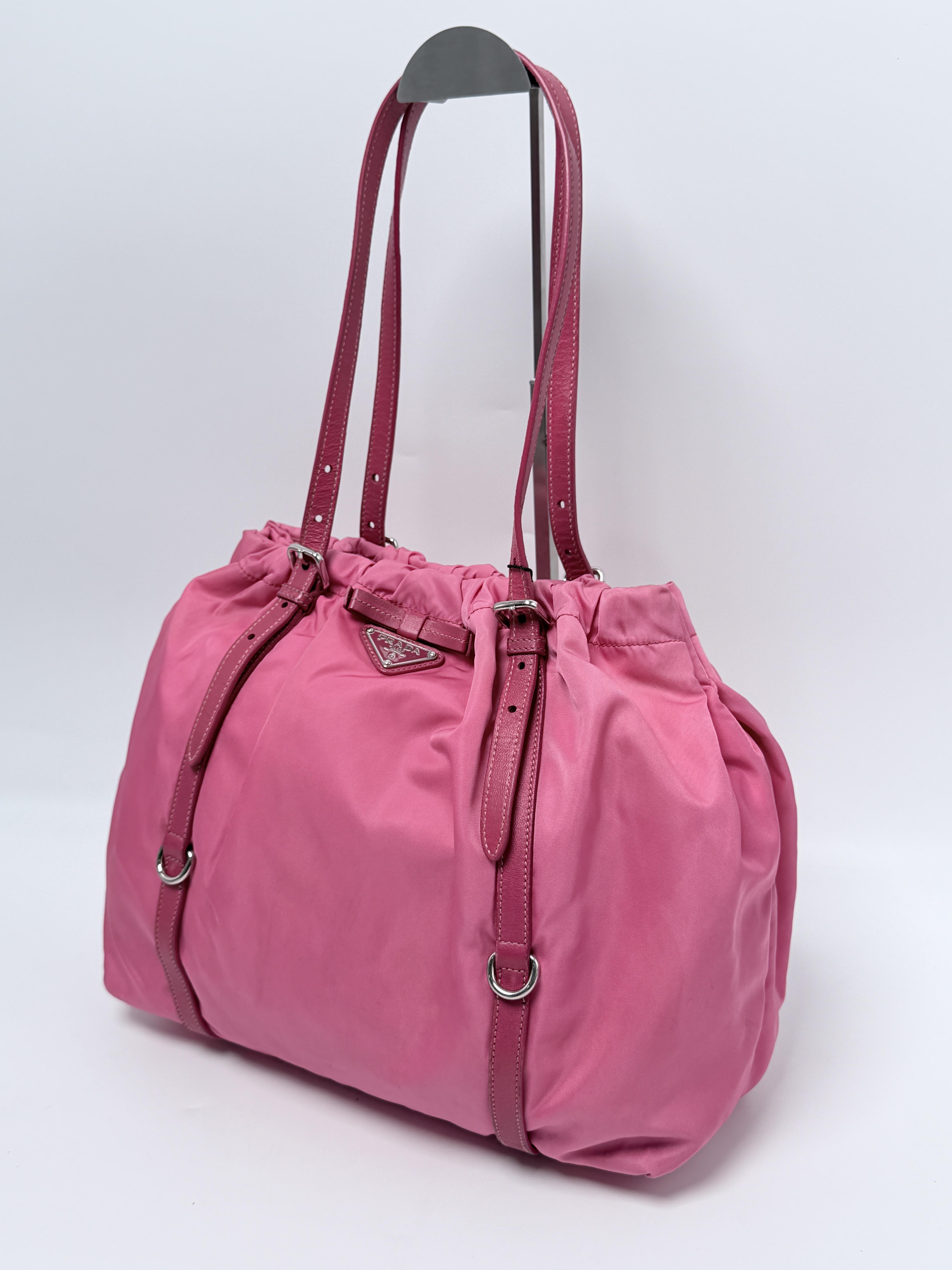 Tessuto Ribbon Drawstring Pink Leather Shoulder Bag Tote JD1451PR