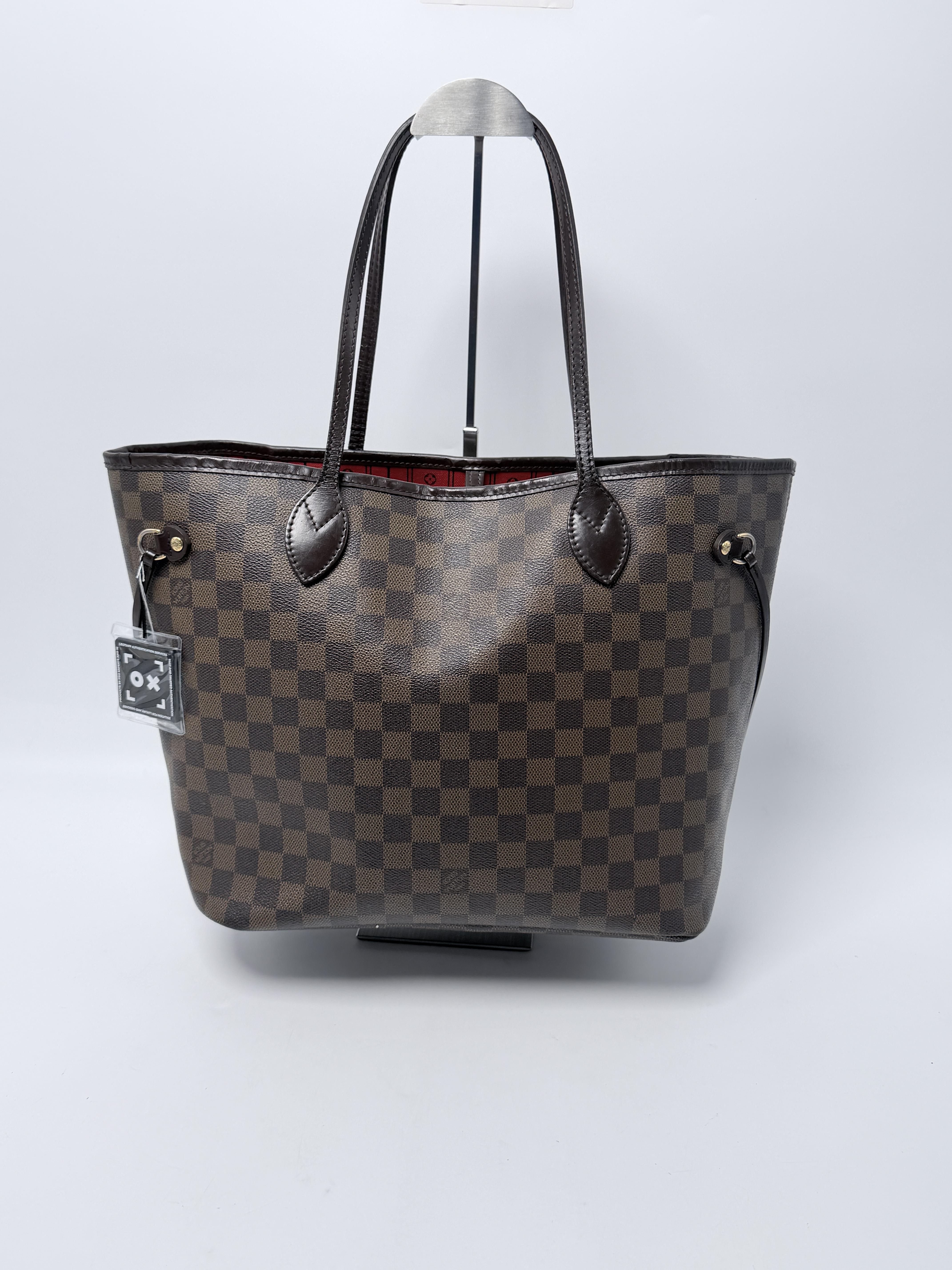 Damier Ebene Neverfull MM Tote Bag Shoulder Handbag Red Interior JE806LV