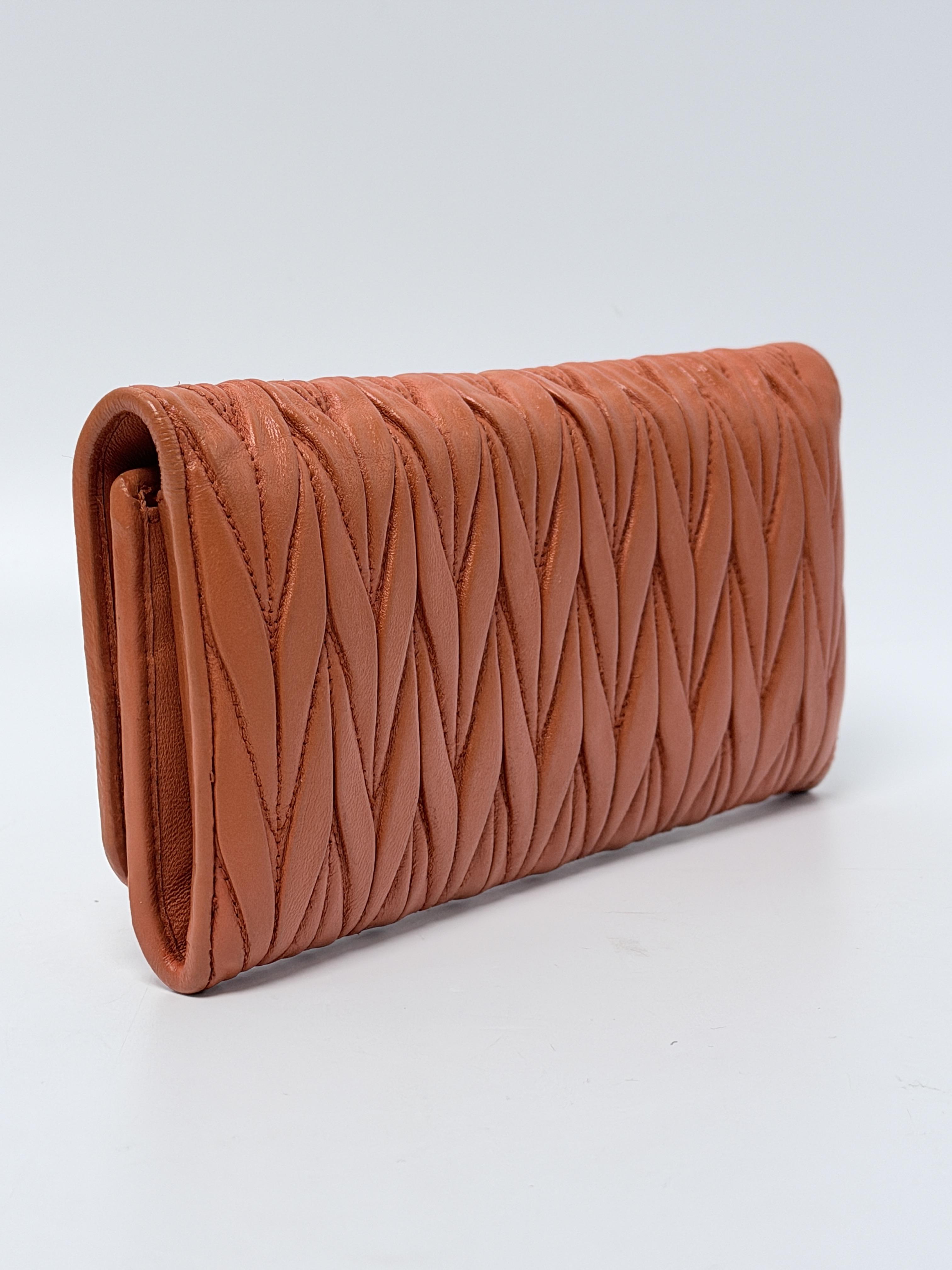 Miu Miu Matelassé Nappa Long Flap Wallet Papaya Orange JD1603MM
