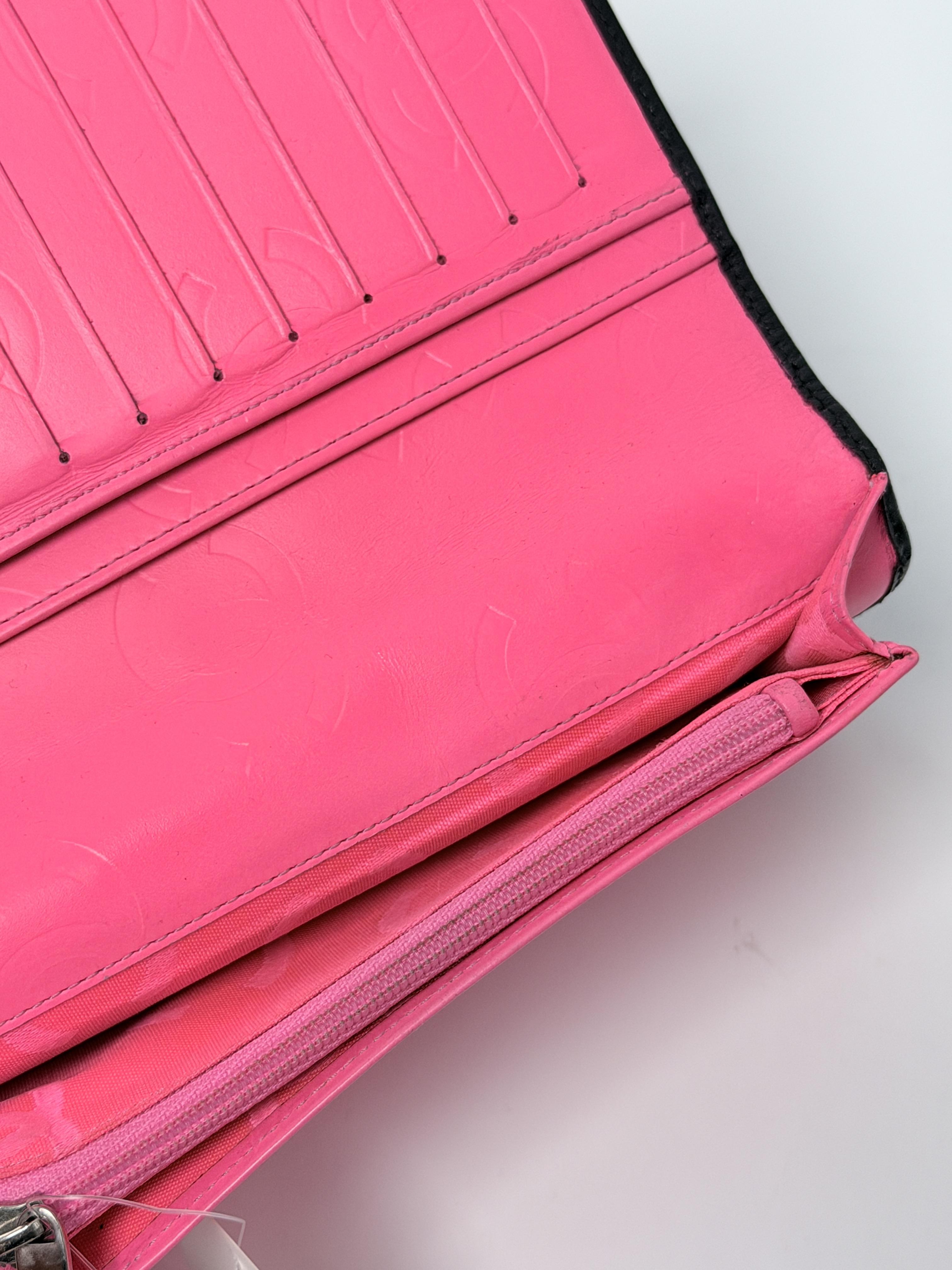 Cambon Line Long Flap Wallet Black Neon Pink BiFold ZS073CC