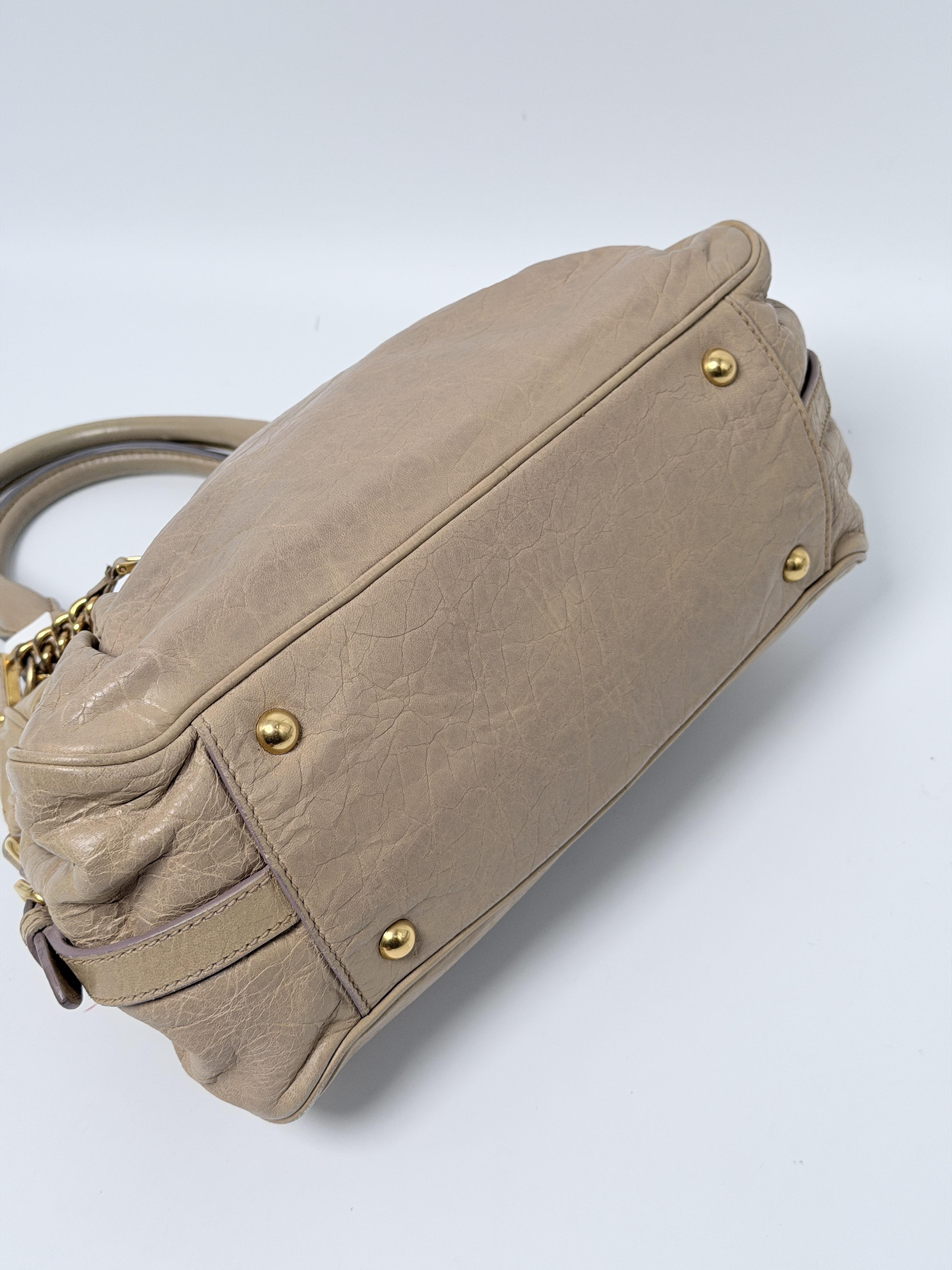Beige Vitello Lux Charm Top Hanndle Handbag Shoulder Bag JA546MM