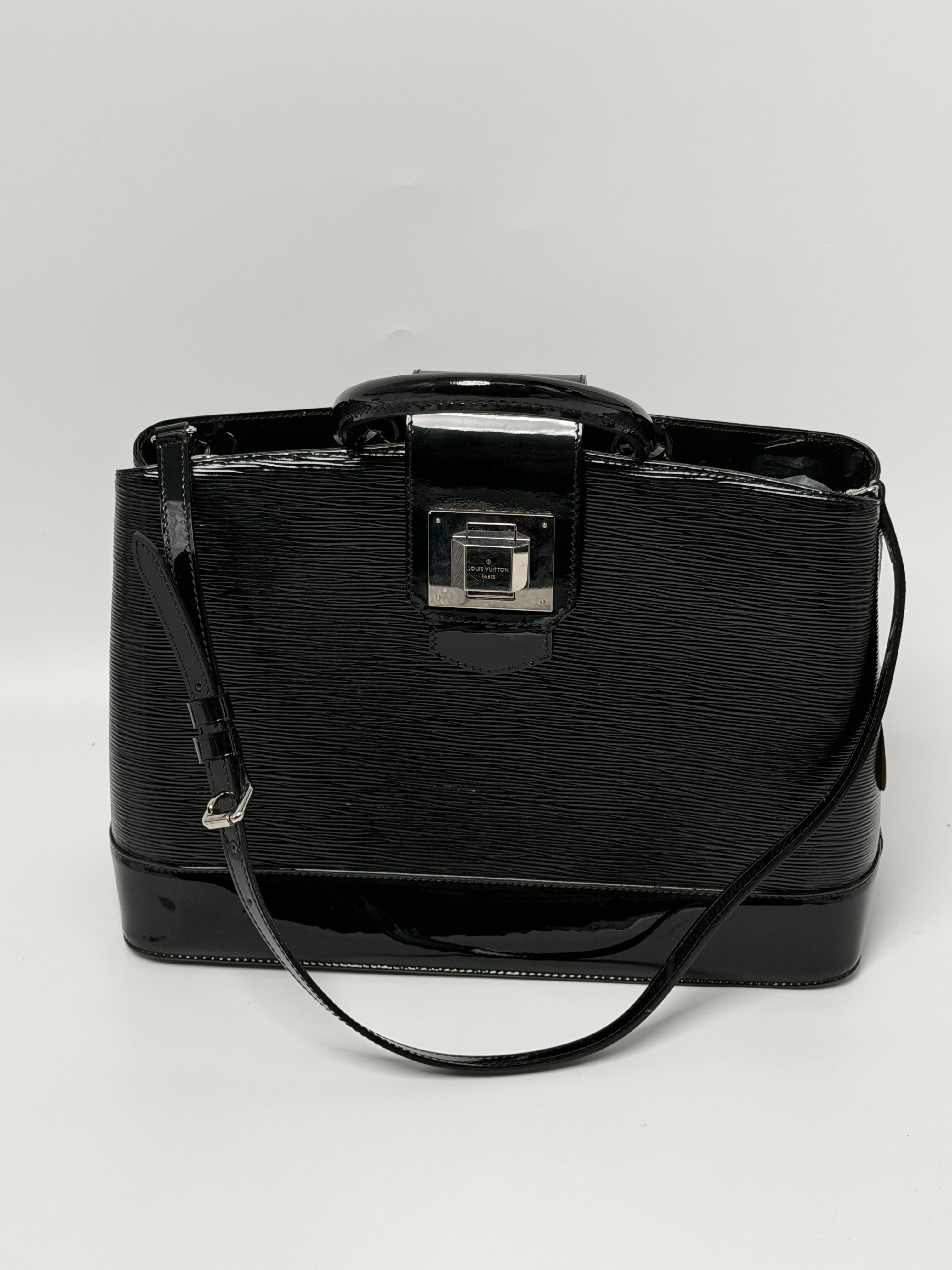 Pre-owned Louis Vuitton Leather Shoulder Bags Epi Black Structured Top Handle Bag LV Patent Trim Satchel Shoulder Bag Silver Hardware P012LV
