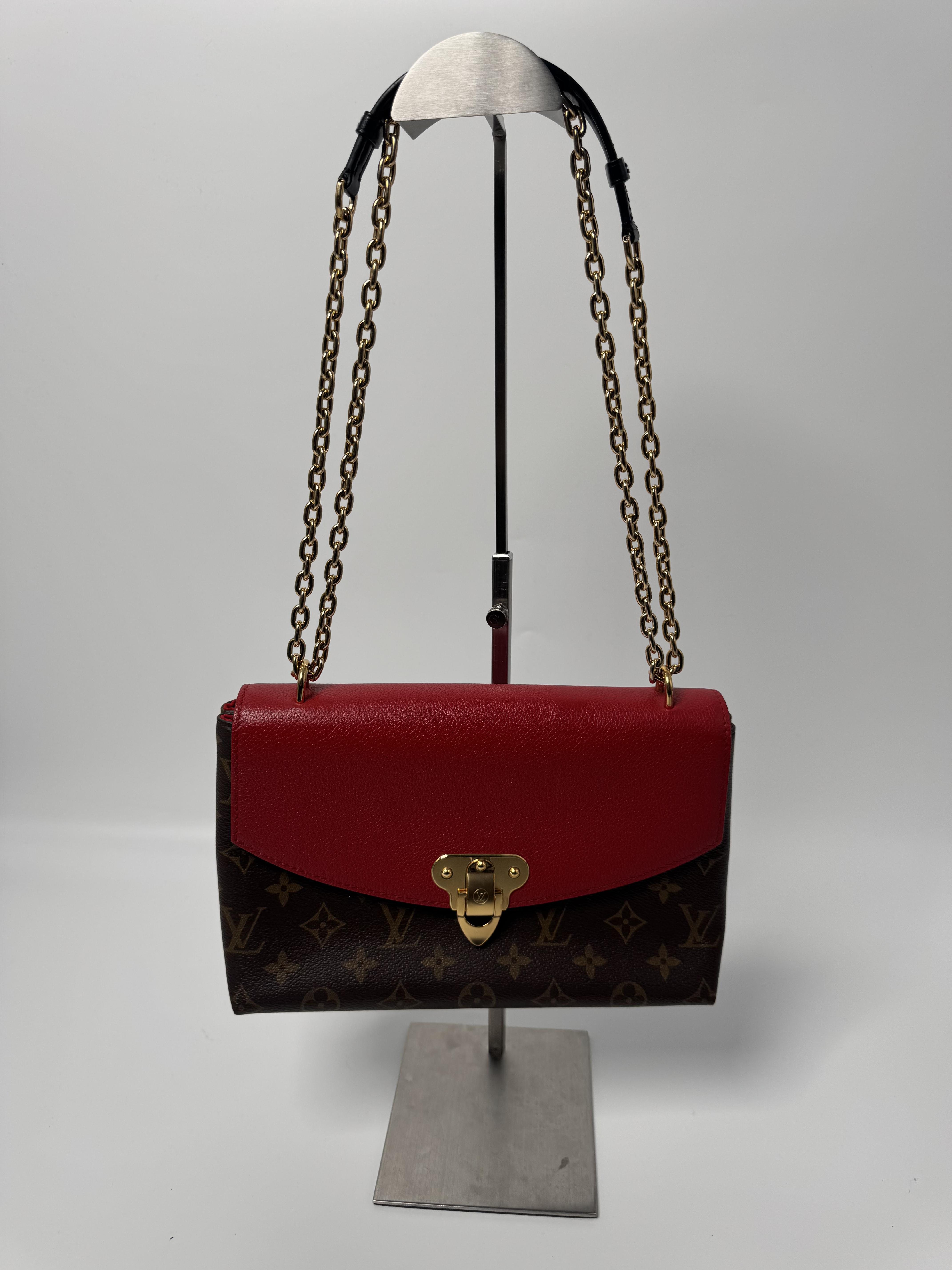 Pre-owned Louis Vuitton leather Crossbody Bags Saint Placide Monogram Canvas and Cerise Red Chain Crossbody Bag ZS005LV