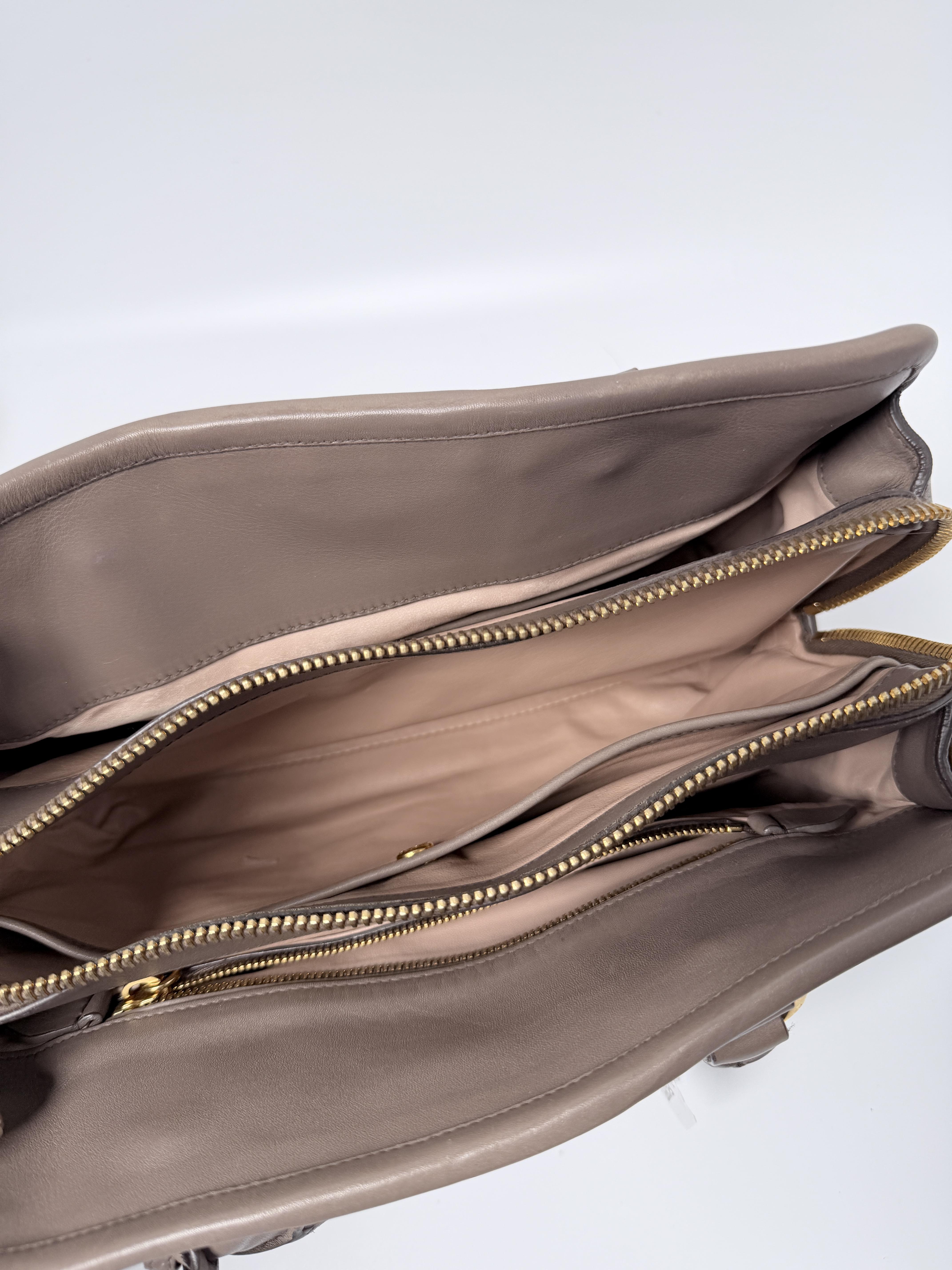 Saffiano Lux Suede Combination 2 Way Top Handle Shoulder Bag Gray JE428PD