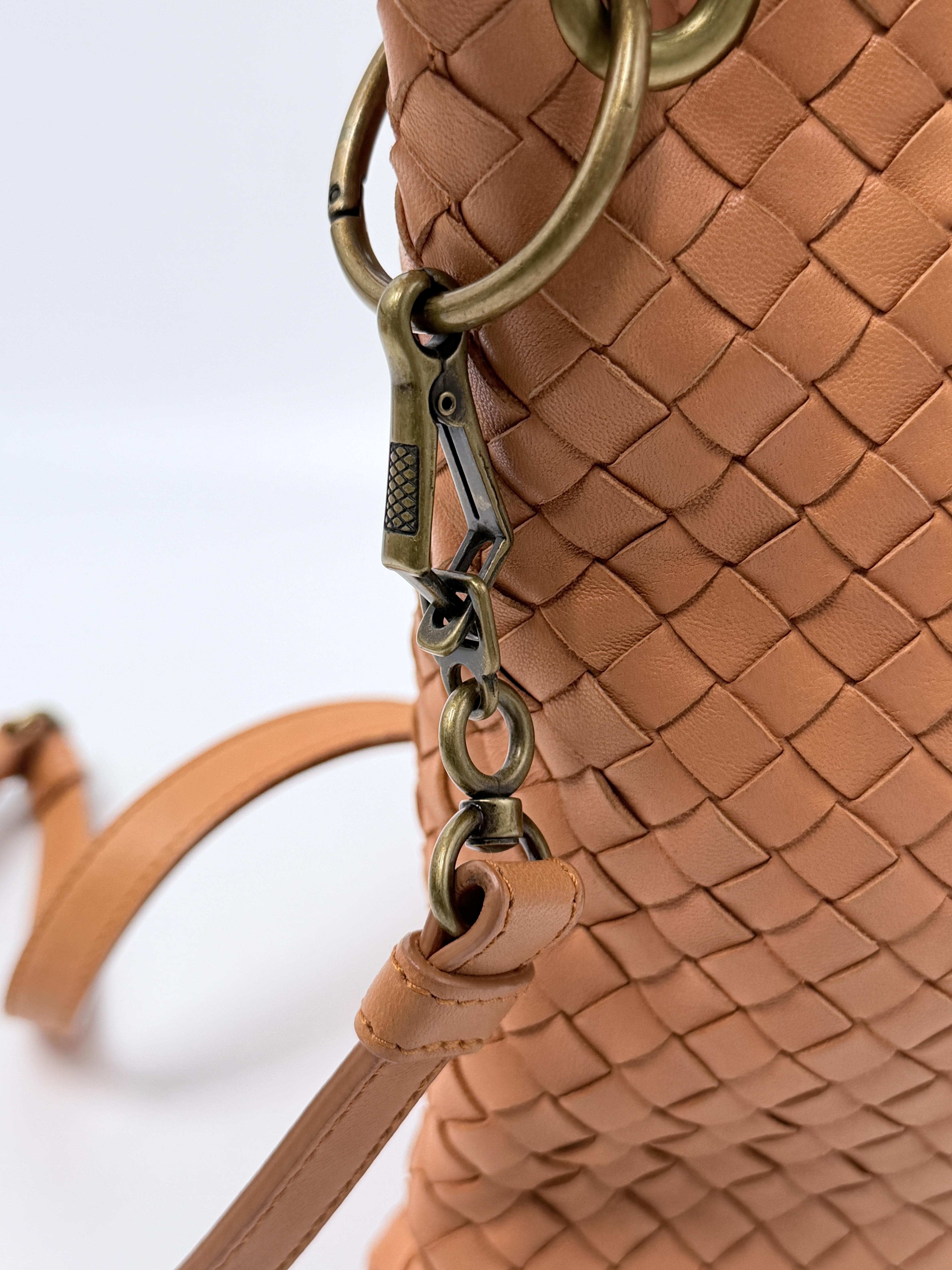 Tan Intrecciato Nappa Crossbody Bag Brass Hardware JP004BV