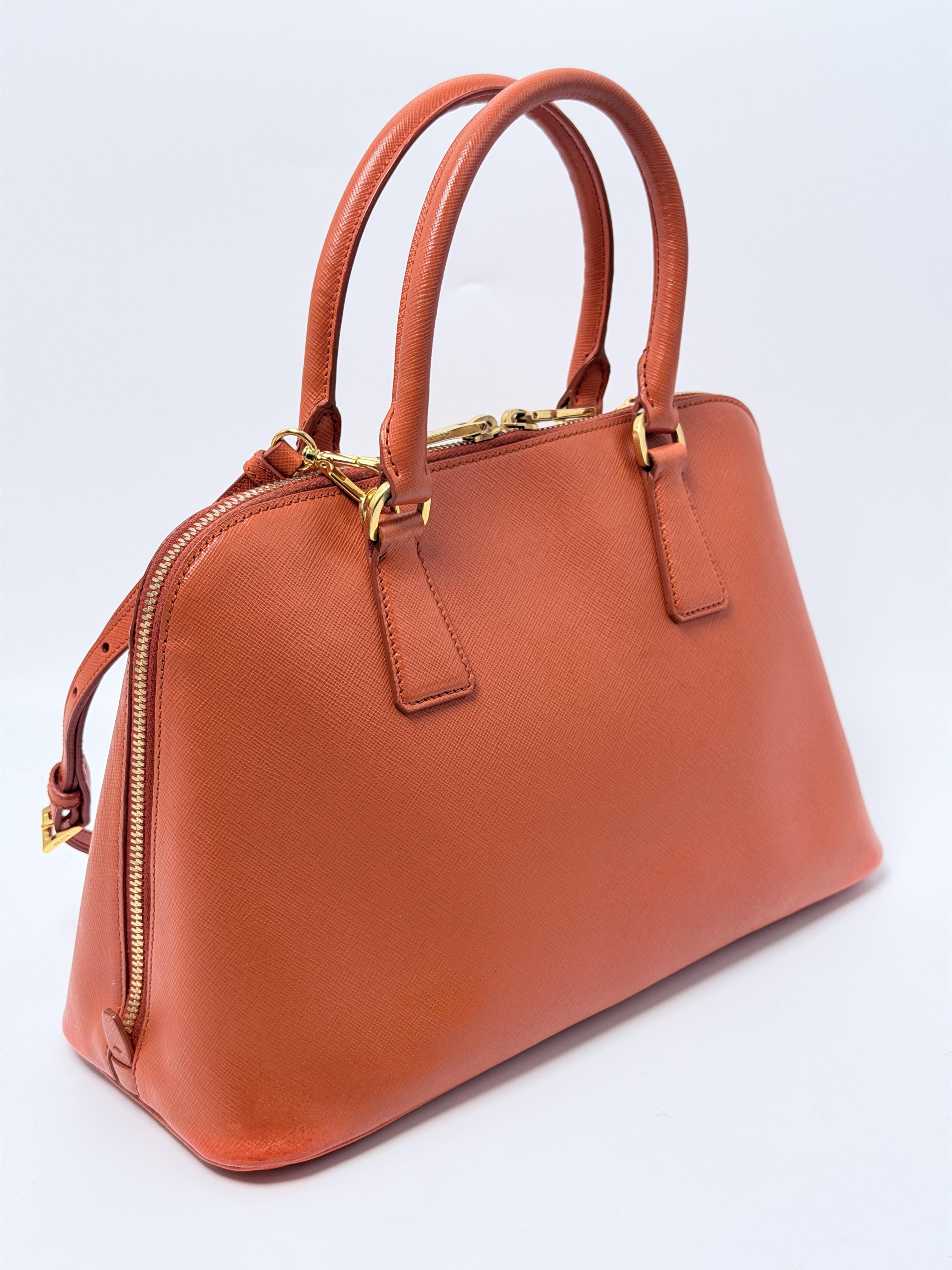 Saffiano Lux Promenade Medium Orange Crossbody Bag Handle Handbag JA1439PR