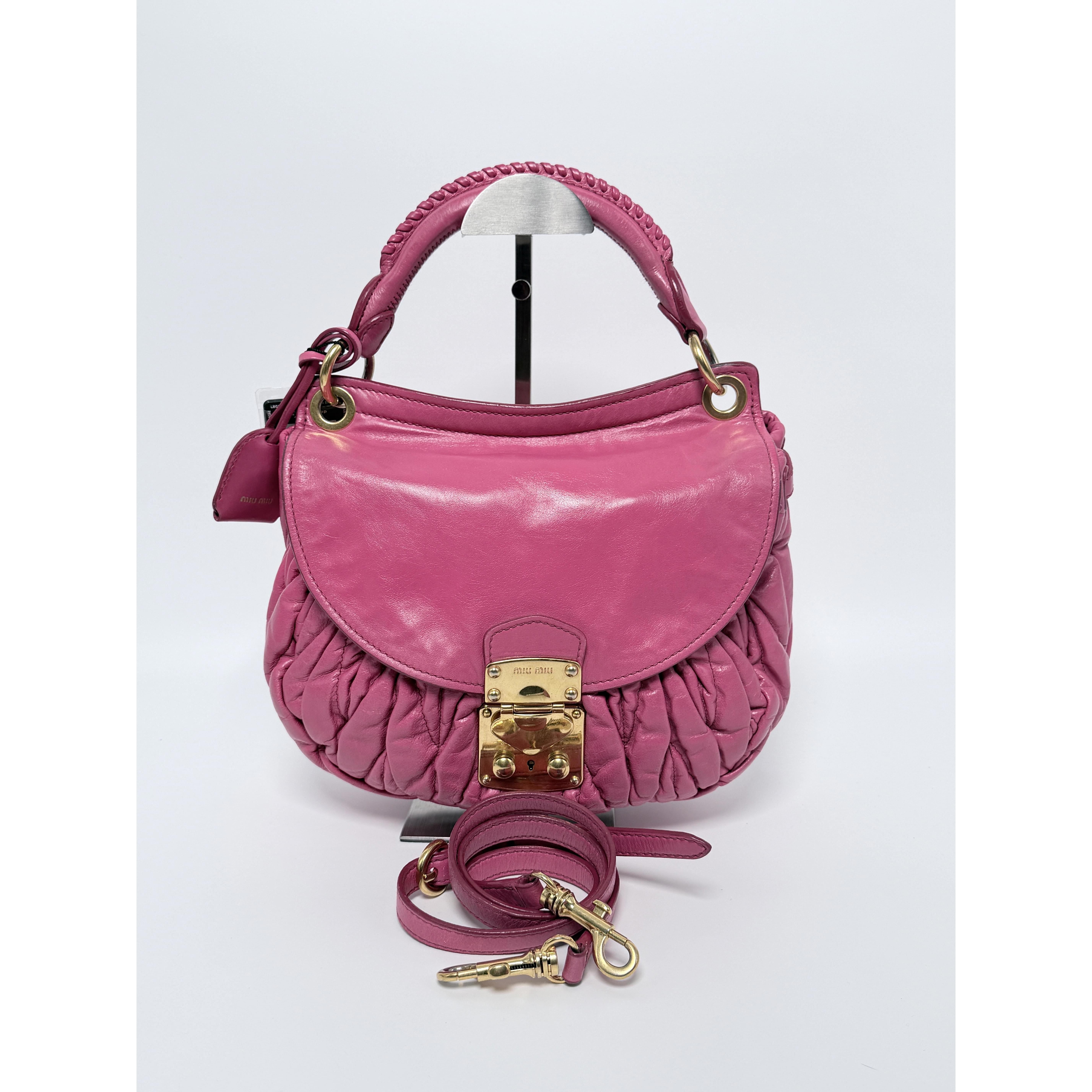 Pre-owned miu miu Leather Crossbody Bags Coffer Small Matelassé Pink Handbag Shoulder Handbag Crossbody Bag SH28