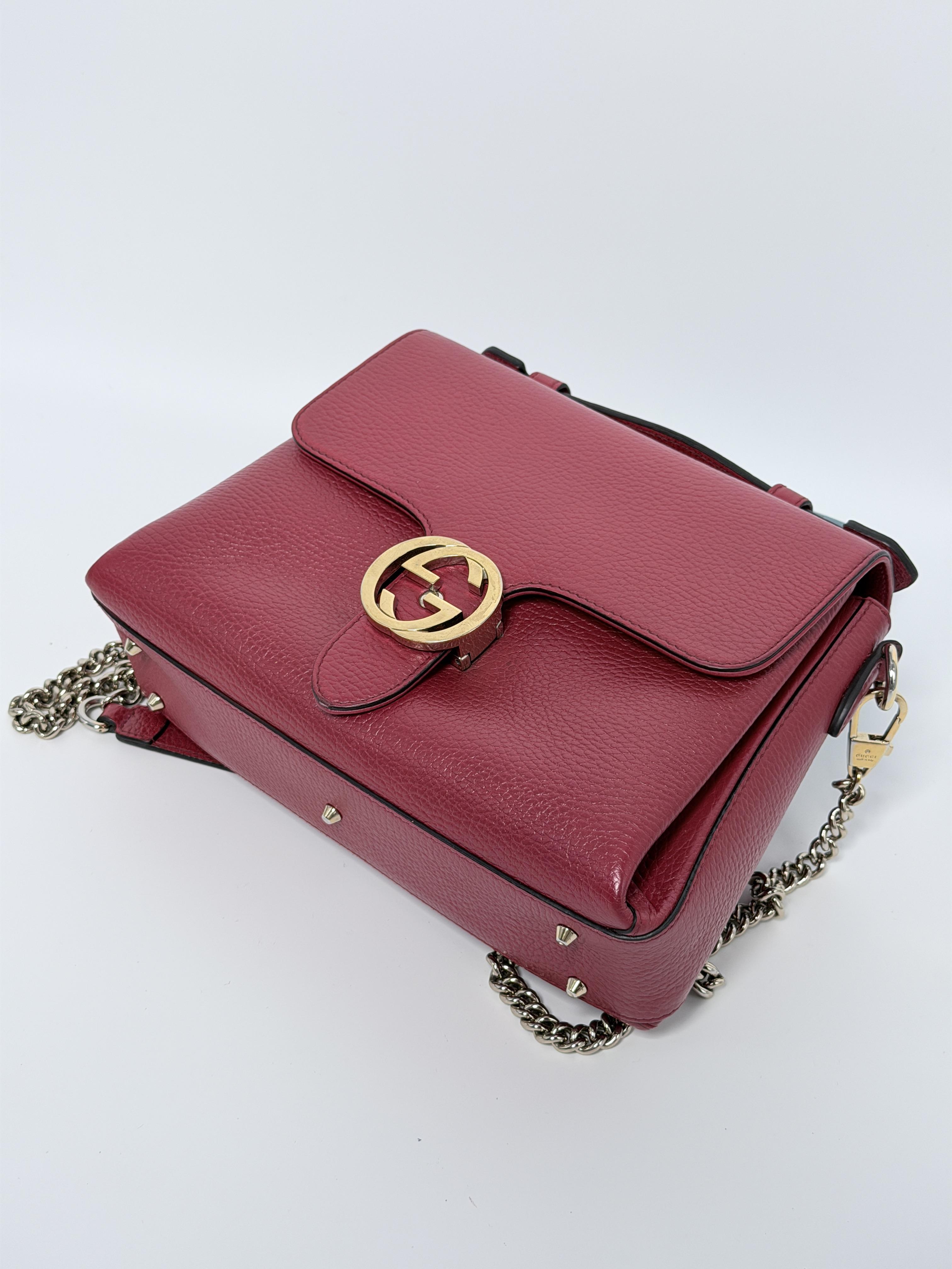 Pre-owned GUCCI Leather Shoulder Bags authentic Interlocking G top handle shoulder bag JX312GG