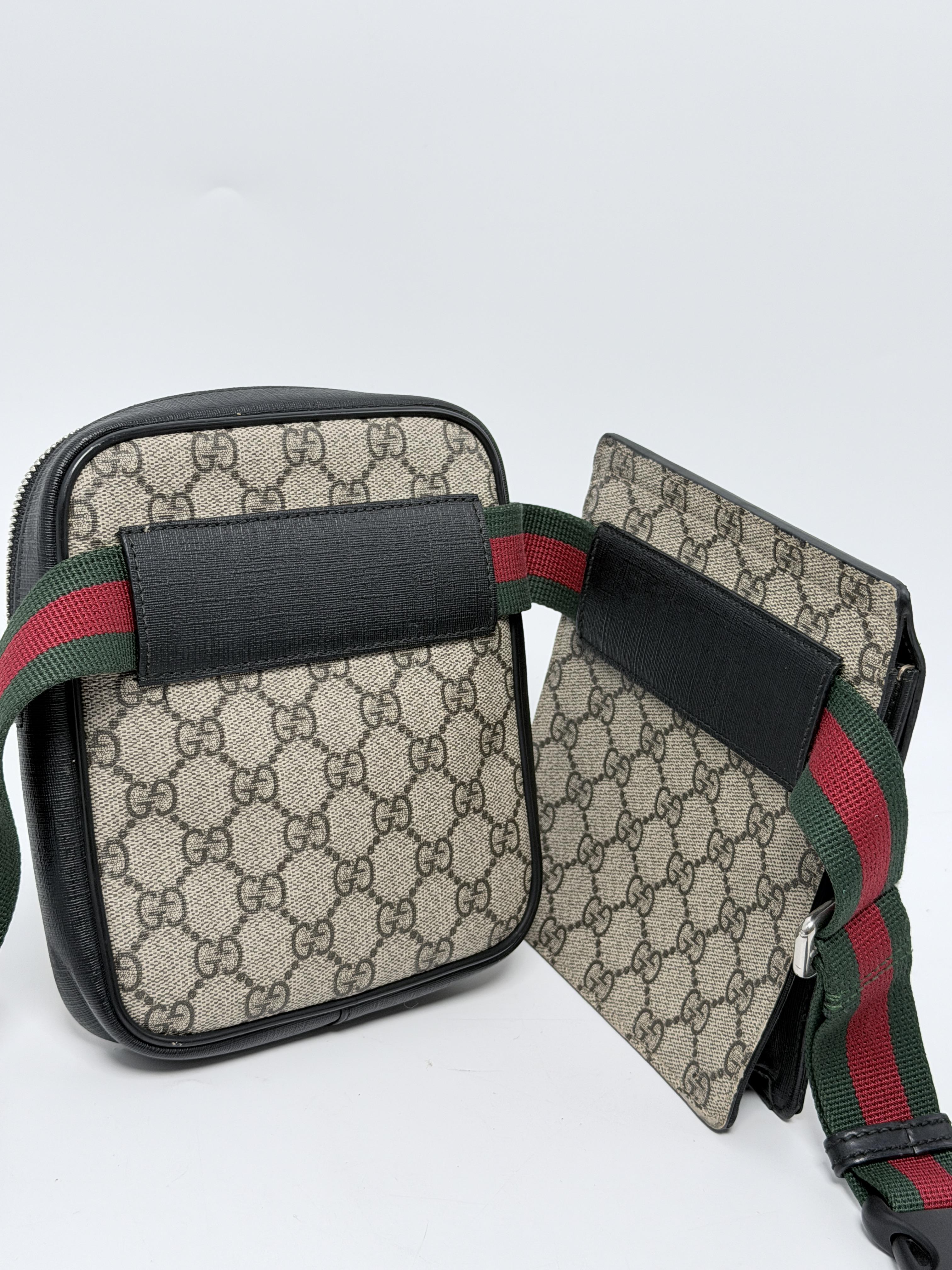 GG Supreme Monogram Two Pouch Web Belt Bag Fanny pack Crossbody JA1205GG
