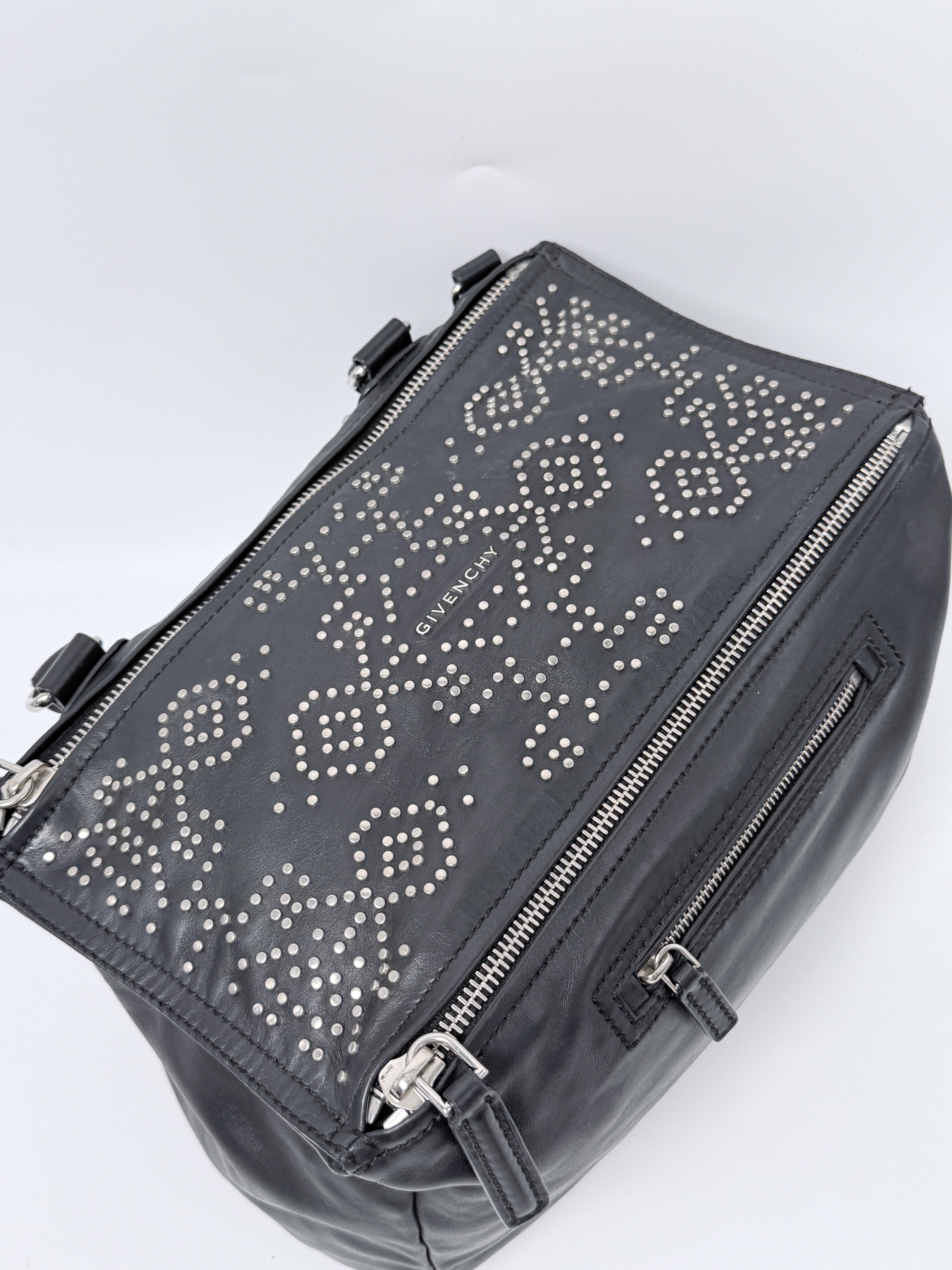 Micro Studded Calfskin Medium Pandora Shoulder Bag Satchel Black JD1230GV