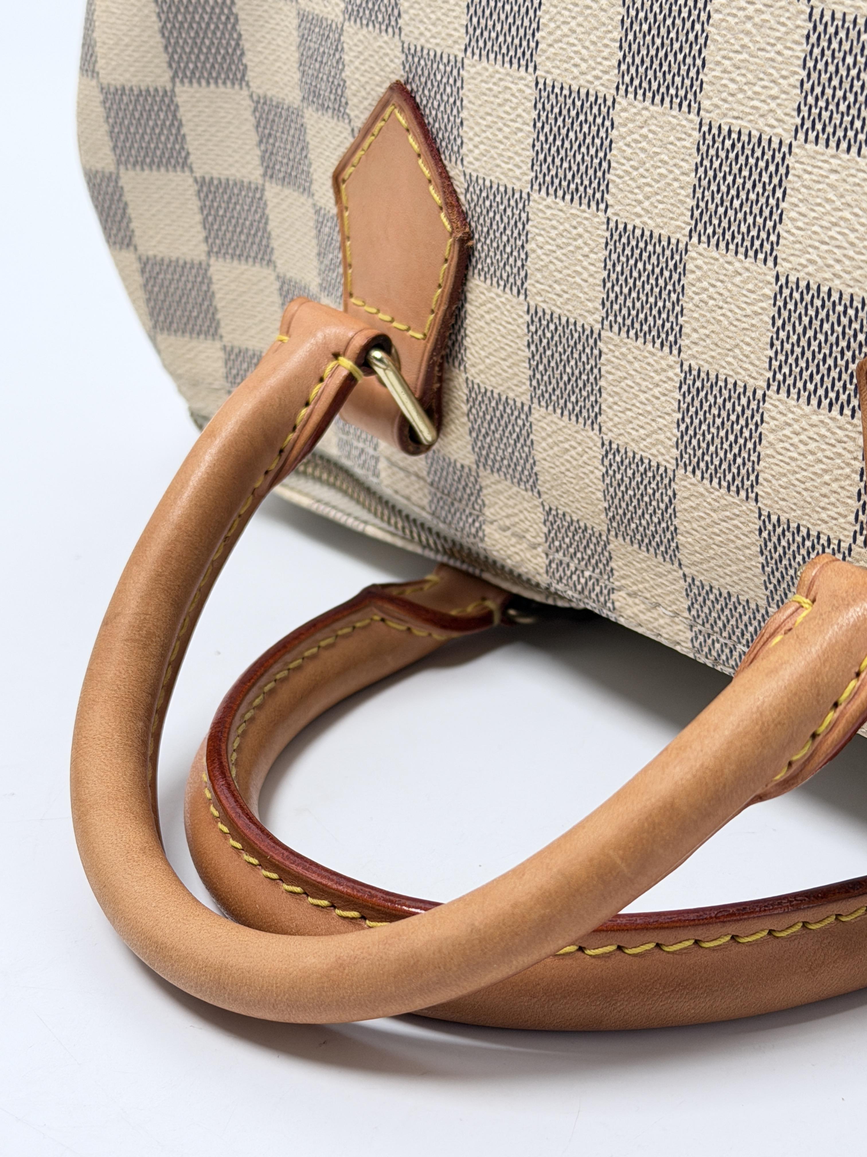 Damier Azur Speedy 30 Handle Handbag Shoulder Bag White JE785LV