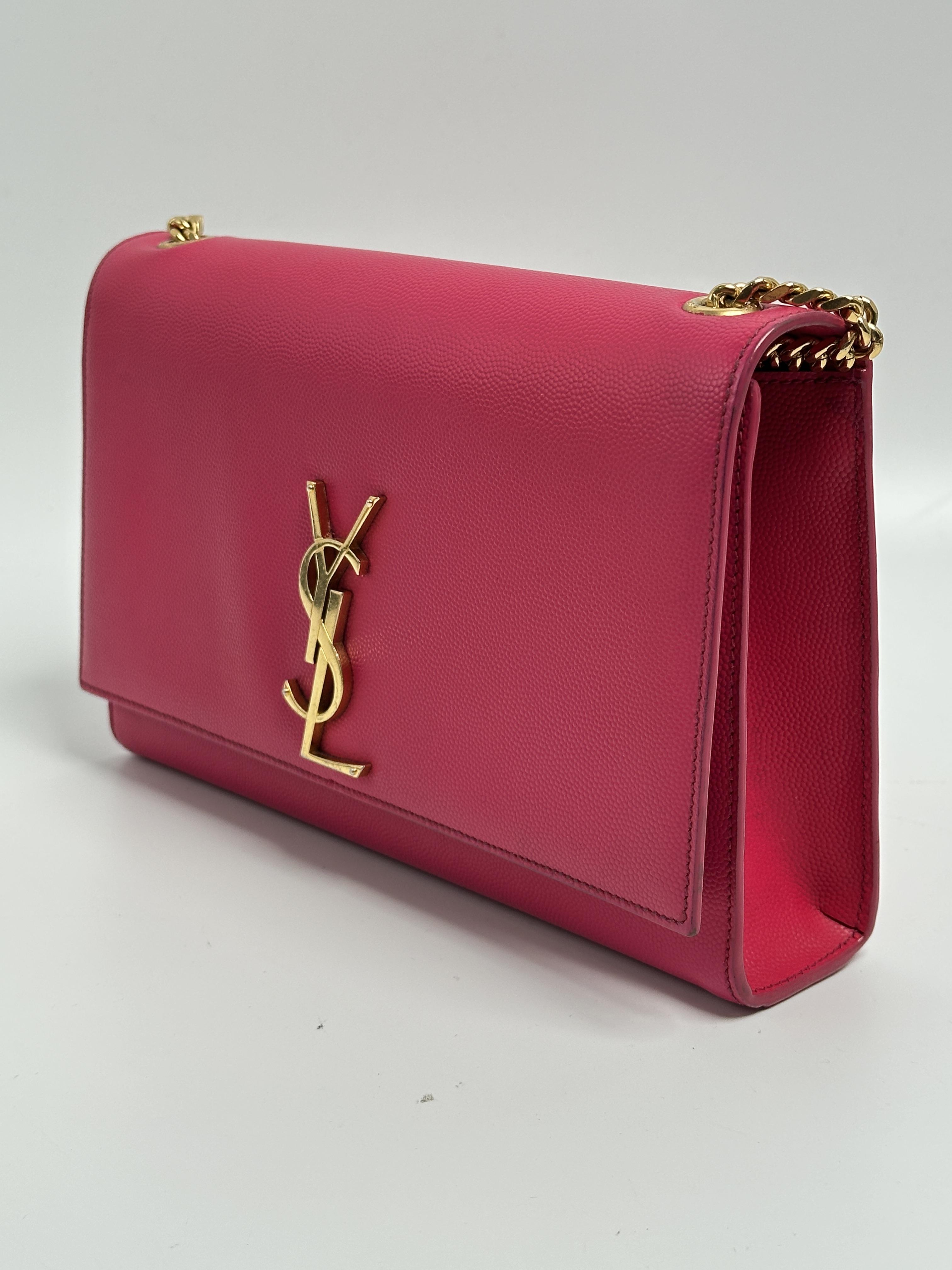 Pre-owned Yves Saint Laurent Leather Shoulder Bags Saint Laurent Kate Medium Grain de Poudre Wallet on Chain Crossbody Bag Pink JD383Y