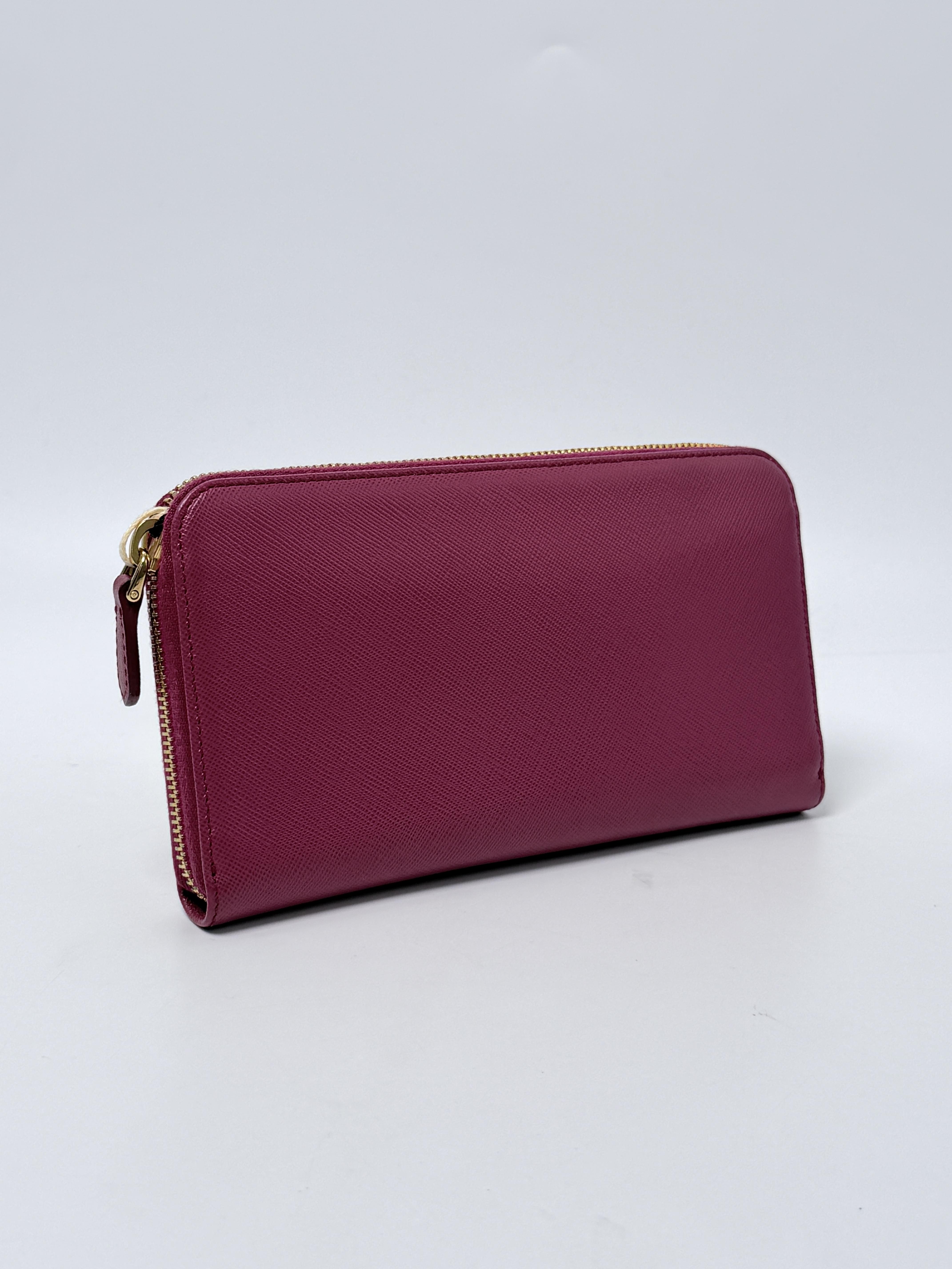 Saffiano Metal Lettering Logo Zip Around Long Wallet Ibisco Pink JD1607PR