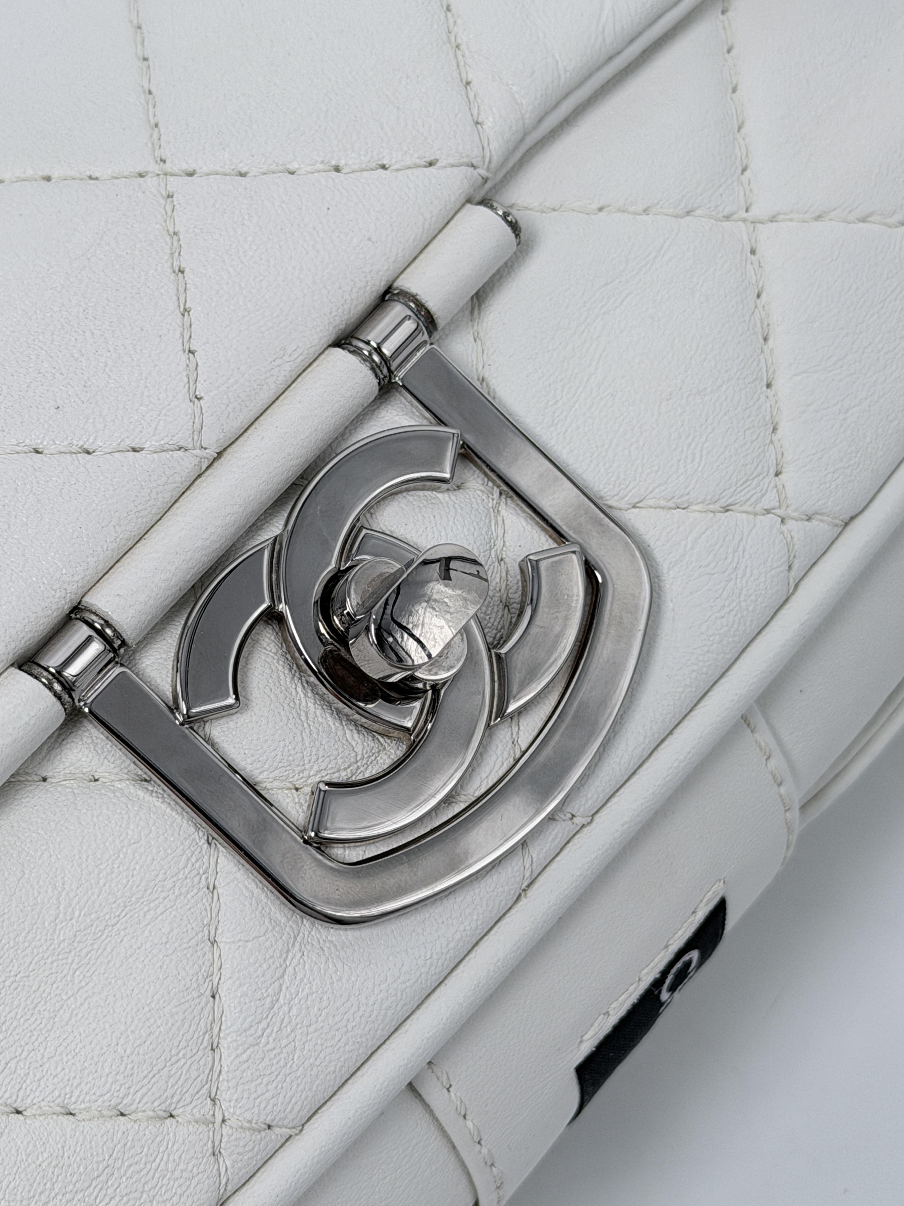 White Glazed Calfskin Icons Secret Label Flap Bag JA1238CC
