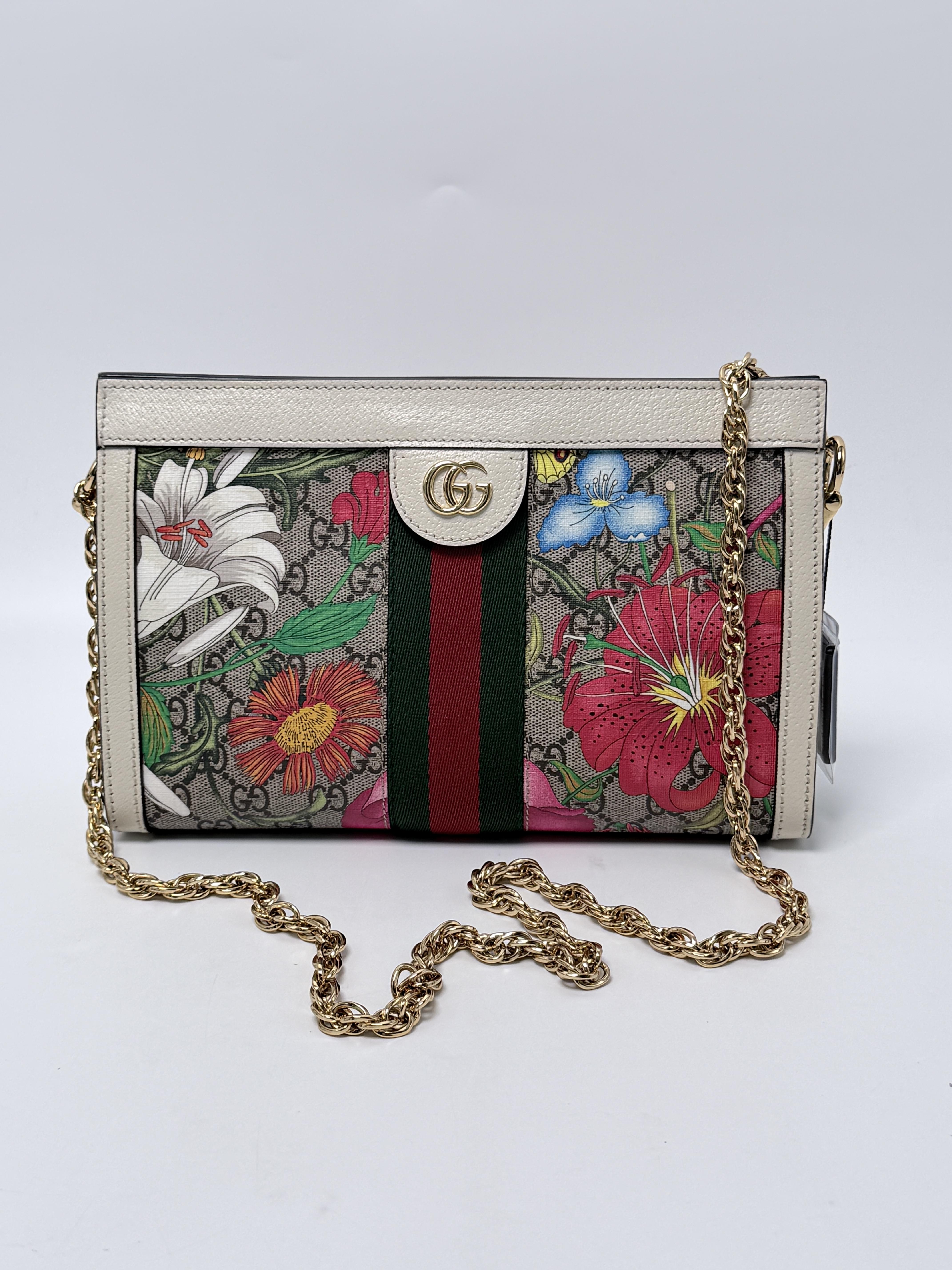 Ophidia GG Flora Small Chain Shoulder Bag White Trim JD1698GG