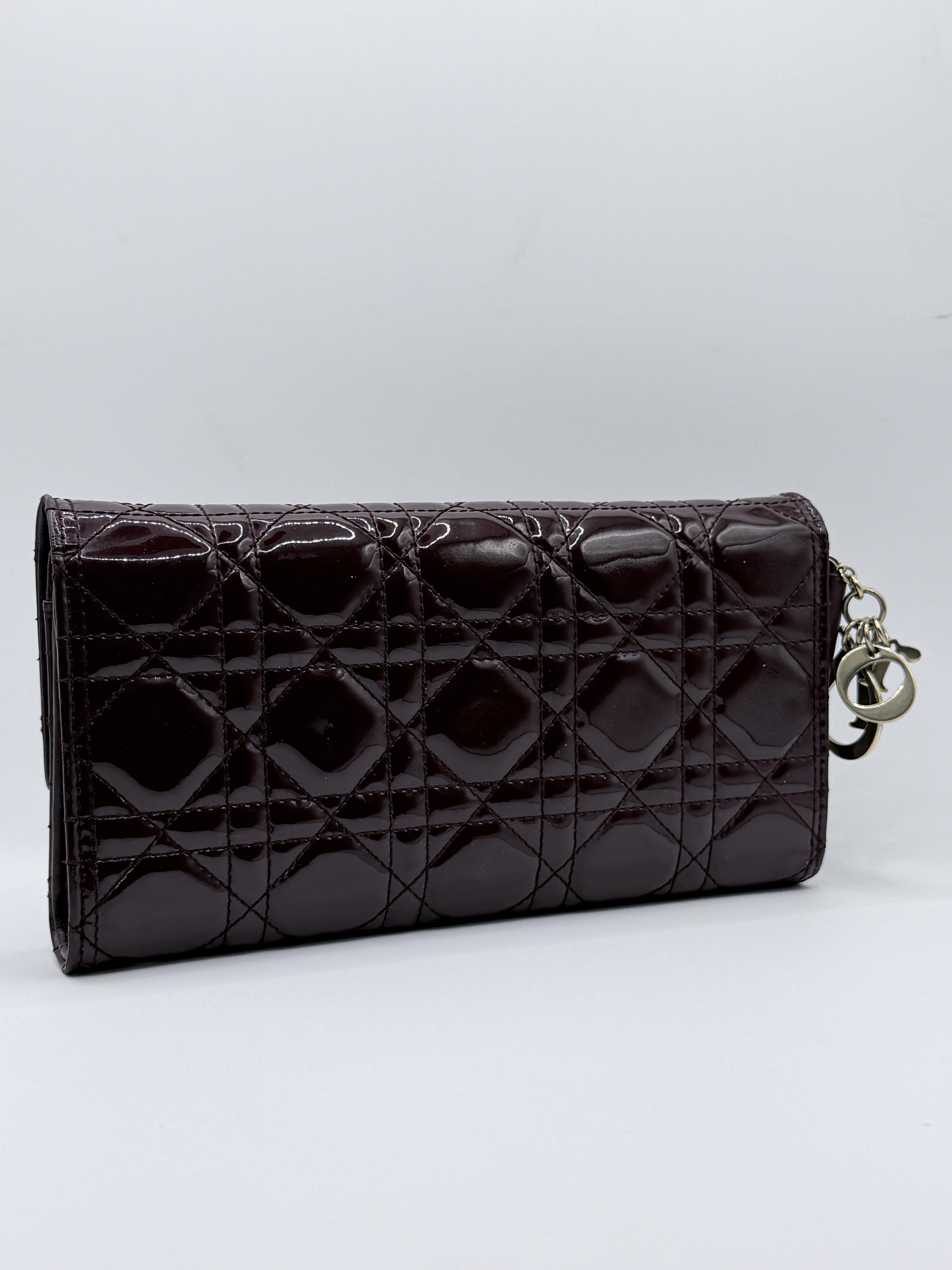Pre-owned Dior Leather Shoulder Bags Christian Lady Rendezvous Wallet On Chain Patent Cannage Long Wallet SH515DR