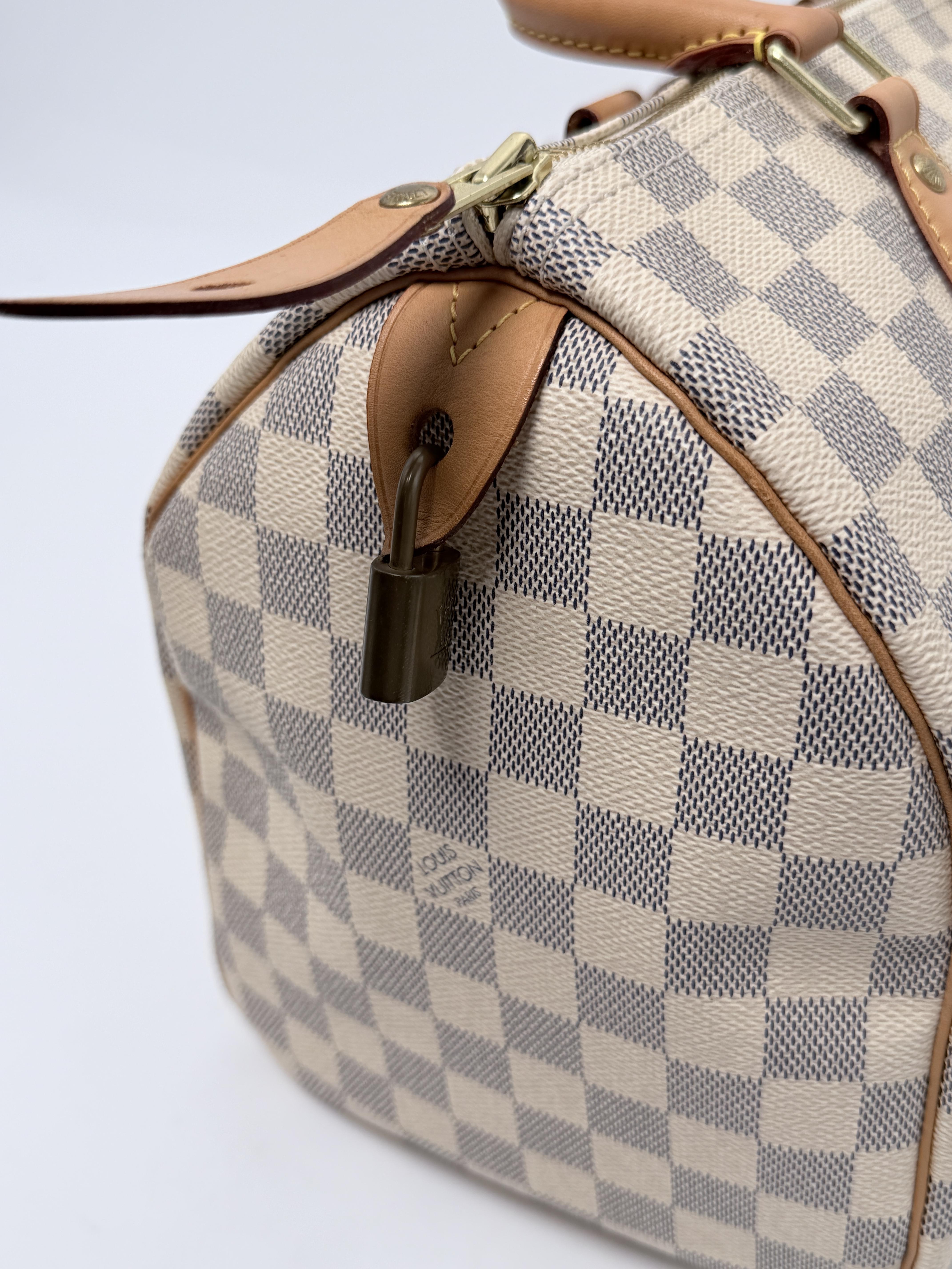 Damier Azur Speedy 30 Handle Handbag Shoulder Bag White JA1220LV
