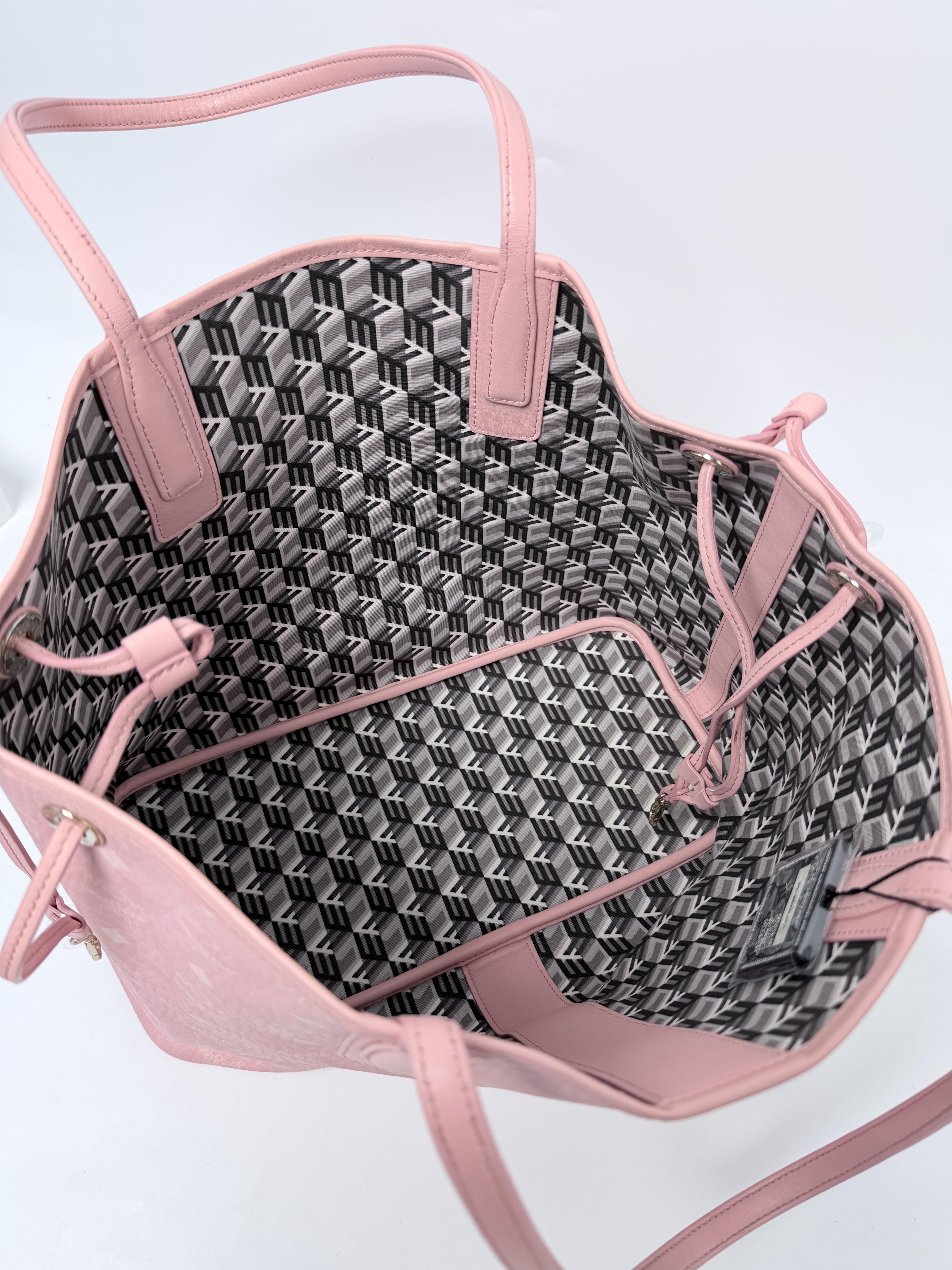 Pink Visetos Reversible Large Shopper Tote with Pouch – JD1091MCM