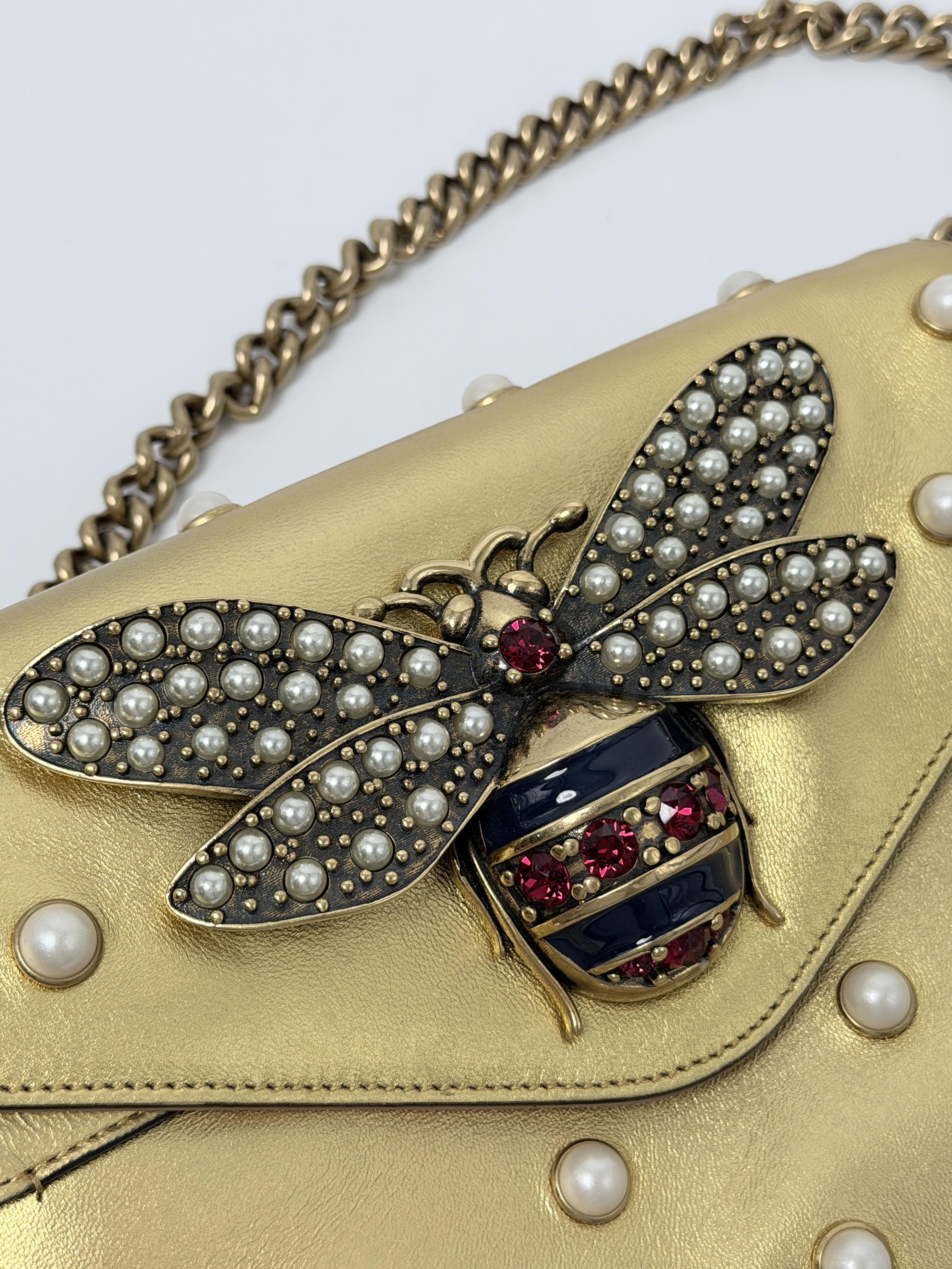 Broadway Metallic Pearl Bee Flap Shoulder Bag Crossbody Handbag JD1160GG