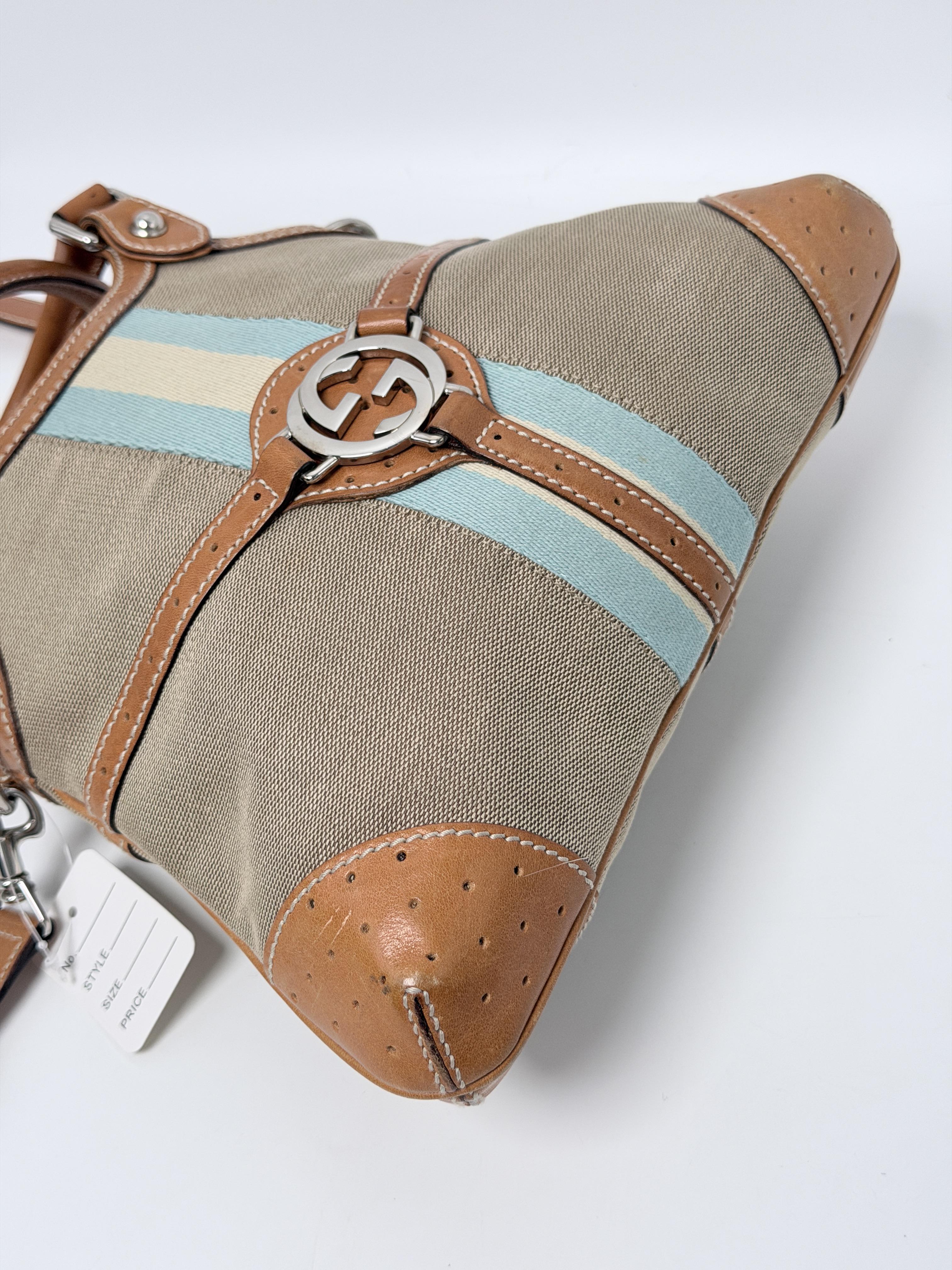 Interlocking G Reins Hobo Bag Crossbody Striped Sherry Line Web XU016GG