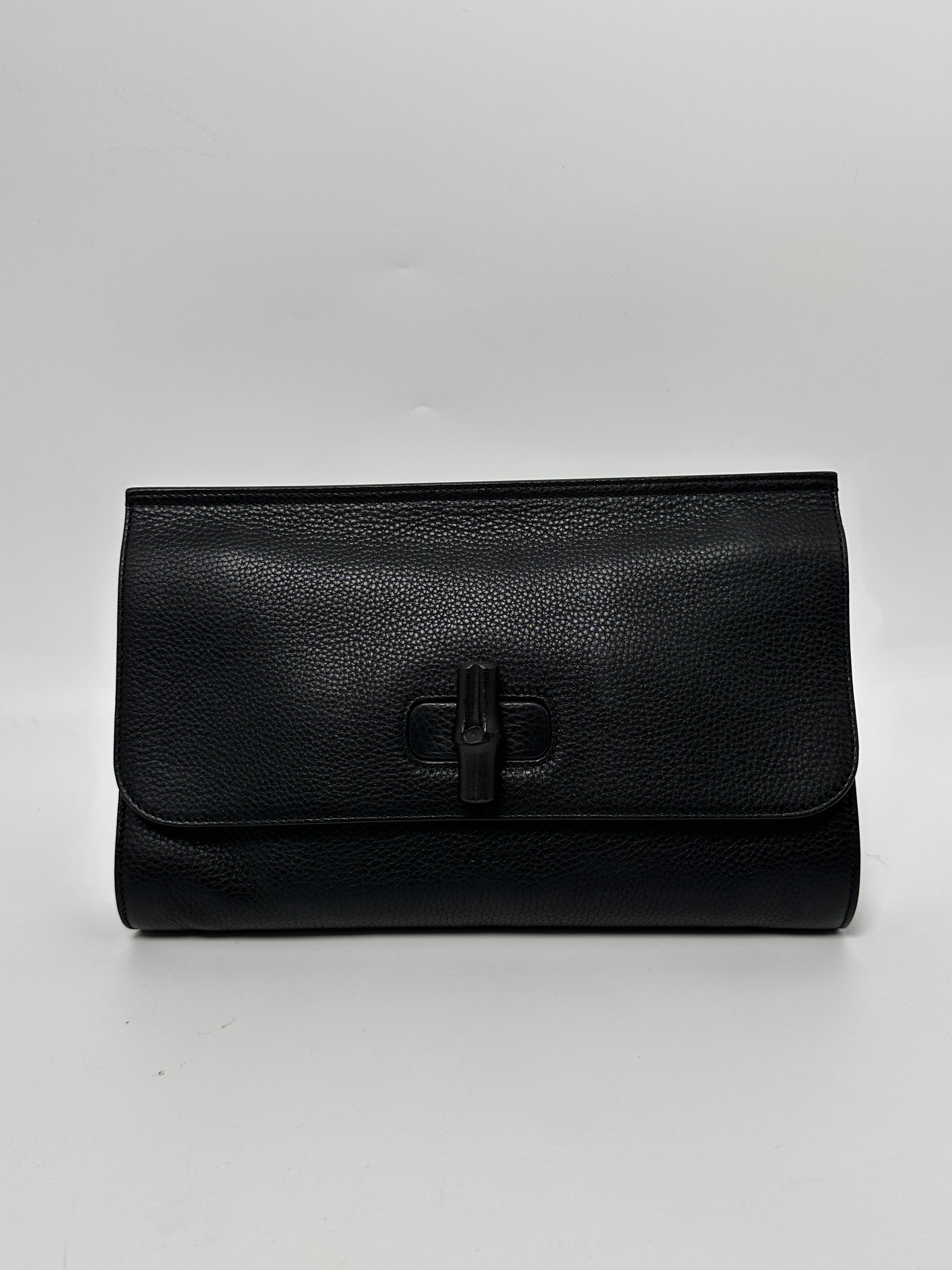 Pre-owned GUCCI leather Clutches & Wristlets Bamboo Clutch Black JD215GG