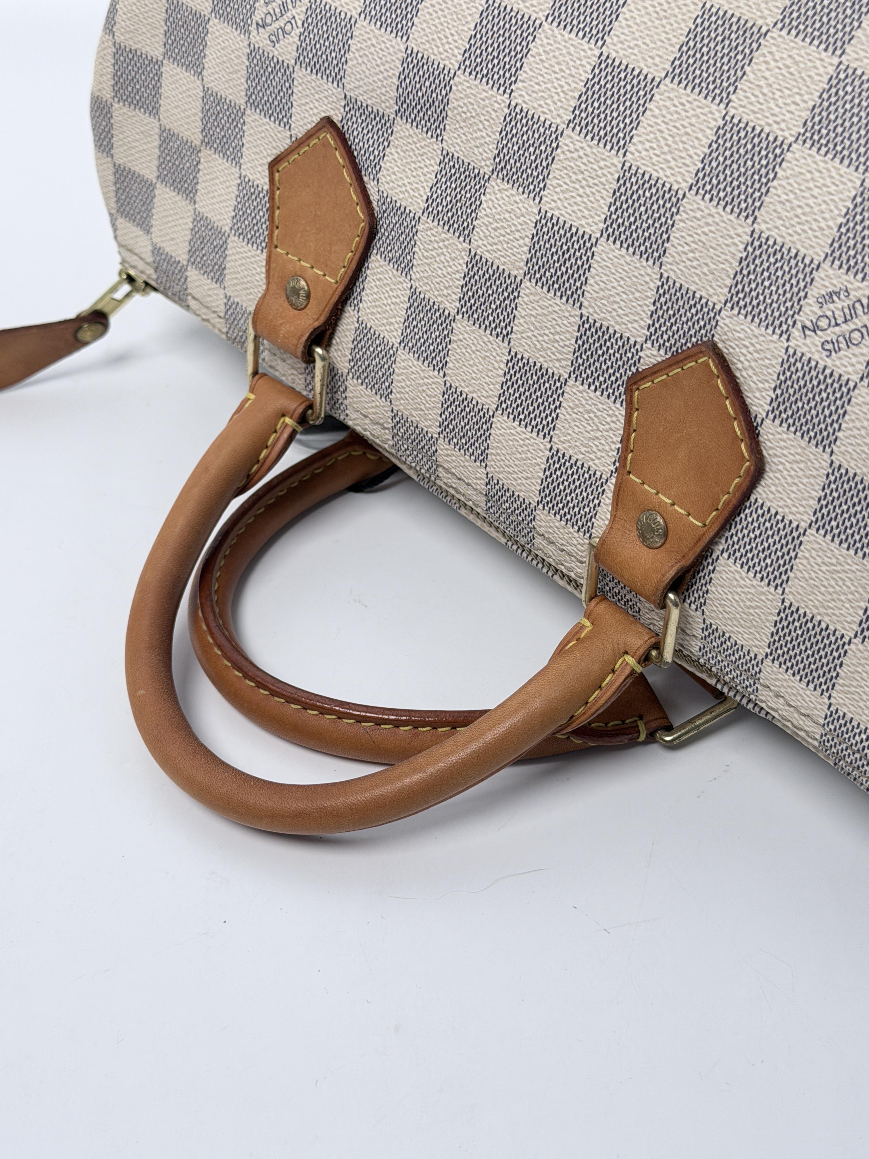 Damier Azur Speedy 30 Handle Handbag Shoulder Bag White JE771LV