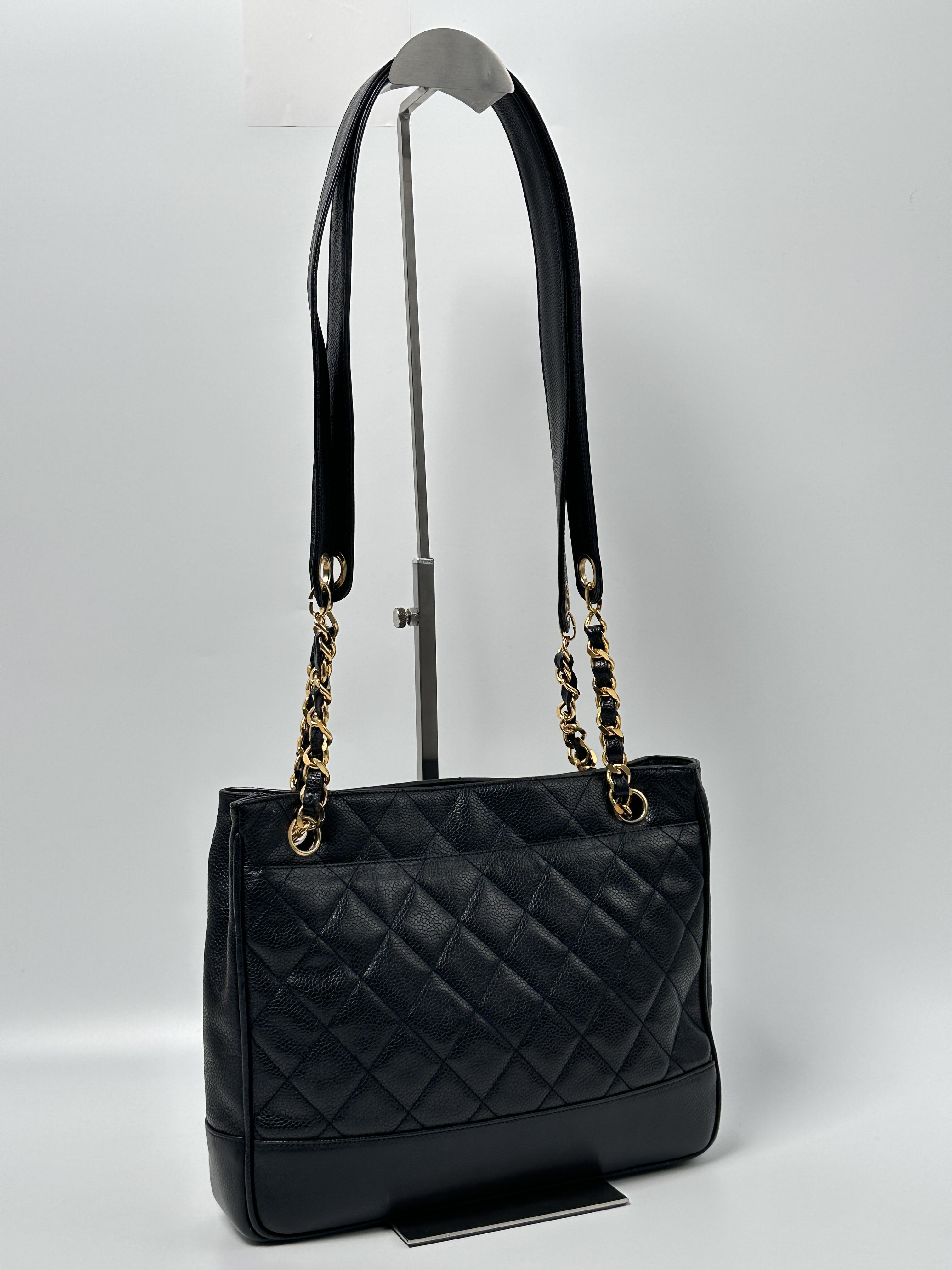 Pre-owned CHANEL leather Tote Bags Black Caviar Quilted Ball Charm Chain Shoulder Tote Bag JE663CC