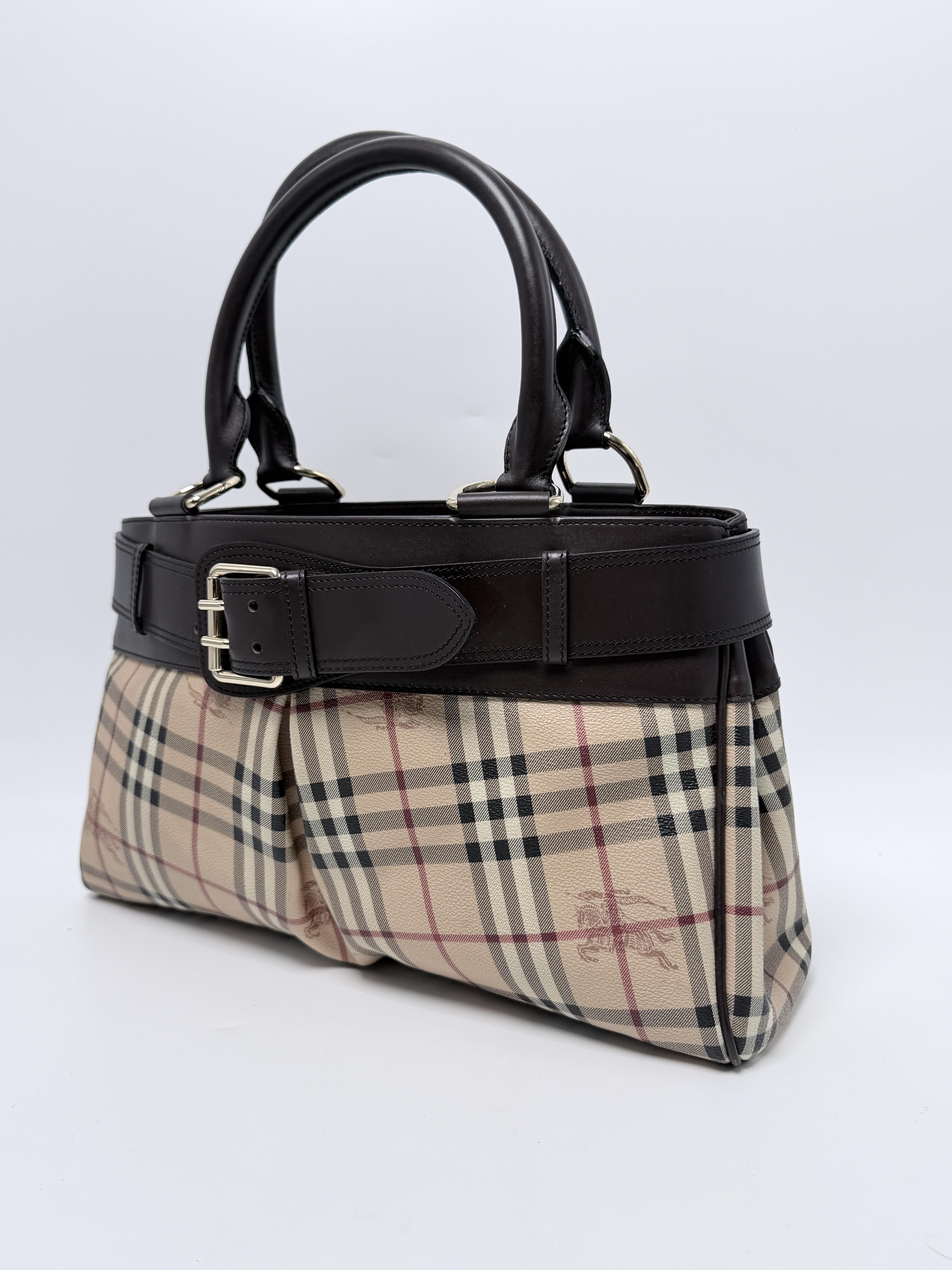 Haymarket Check Satchel Bag Dark Brown Vintage Tote Handbag JA1321BR