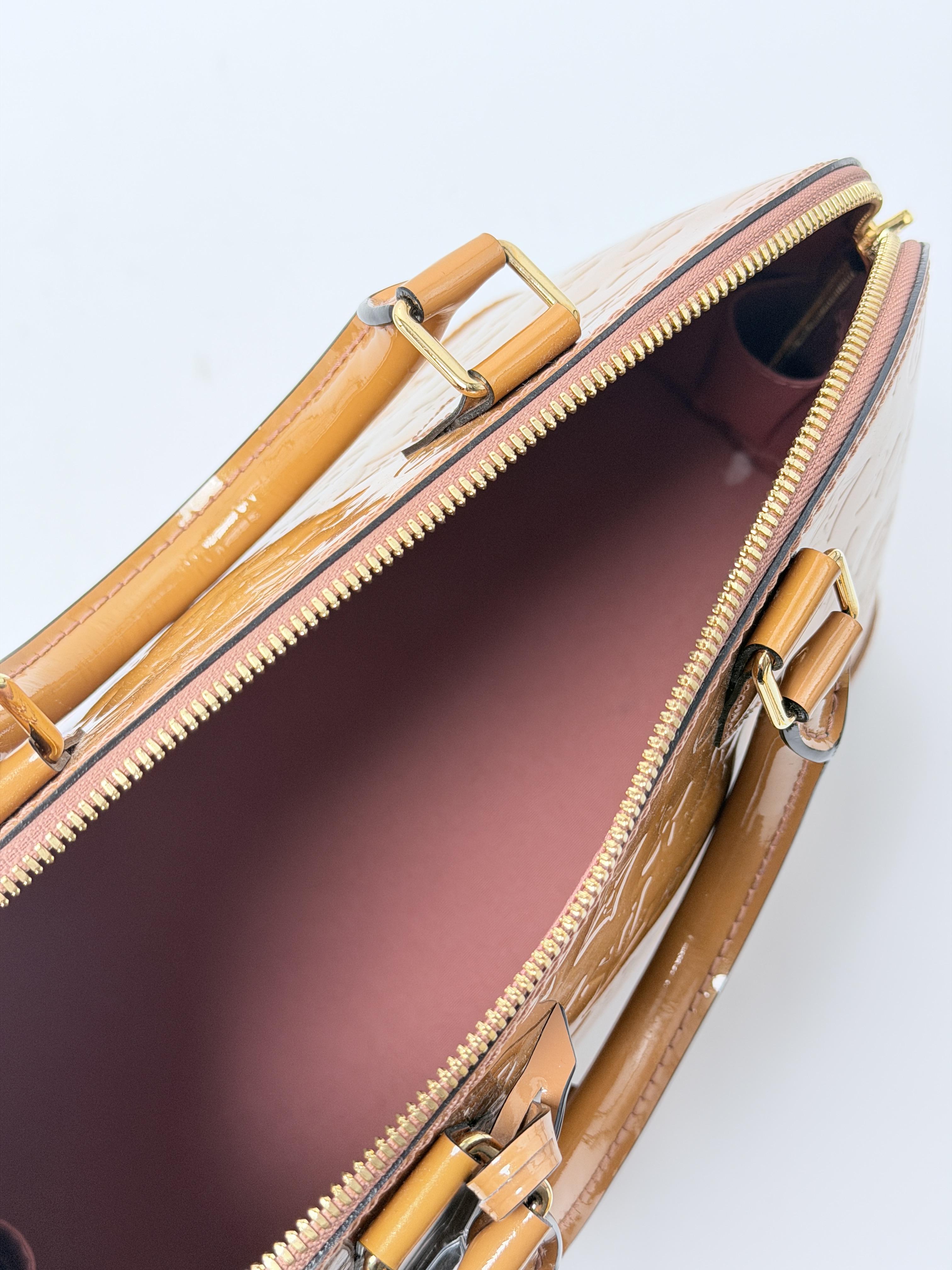 Monogram Vernis Alma PM Bronze Beige Handle Handbag Bag JD1592LV