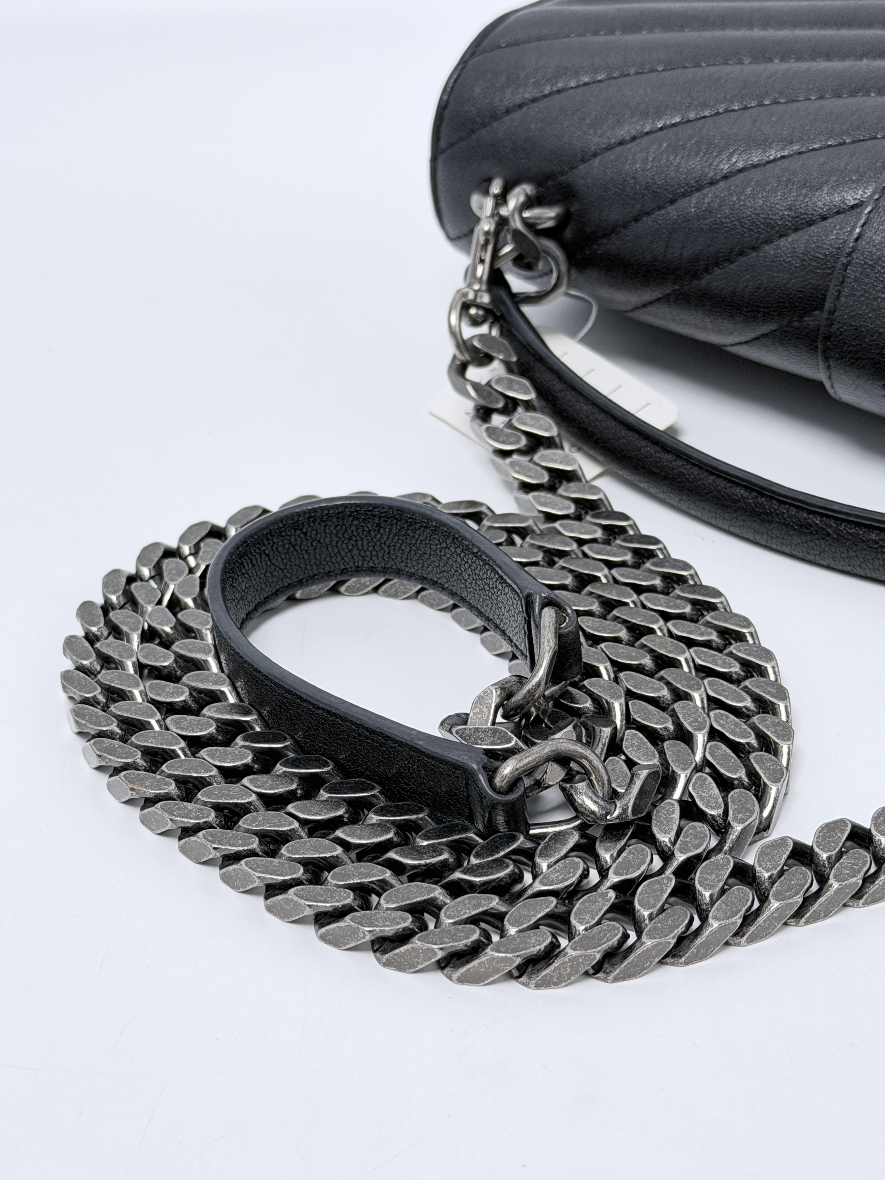 Saint Laurent College Medium Chevron Quilted Flap Shoulder Chain Bag Black ZS014YS