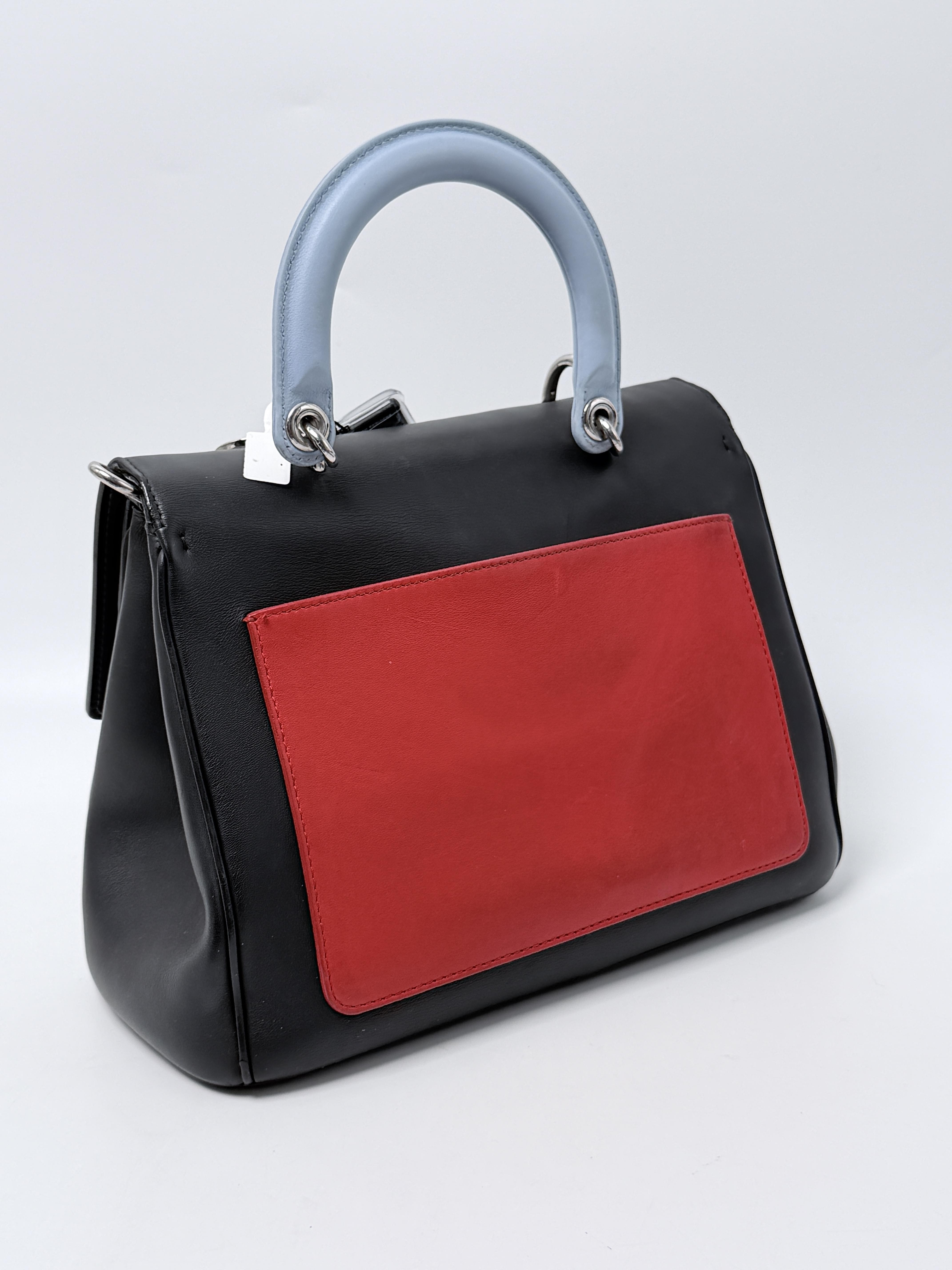 Christian Smooth Calfskin Tri Color Small Be Flap Bag Black Blue Red JA1279DR