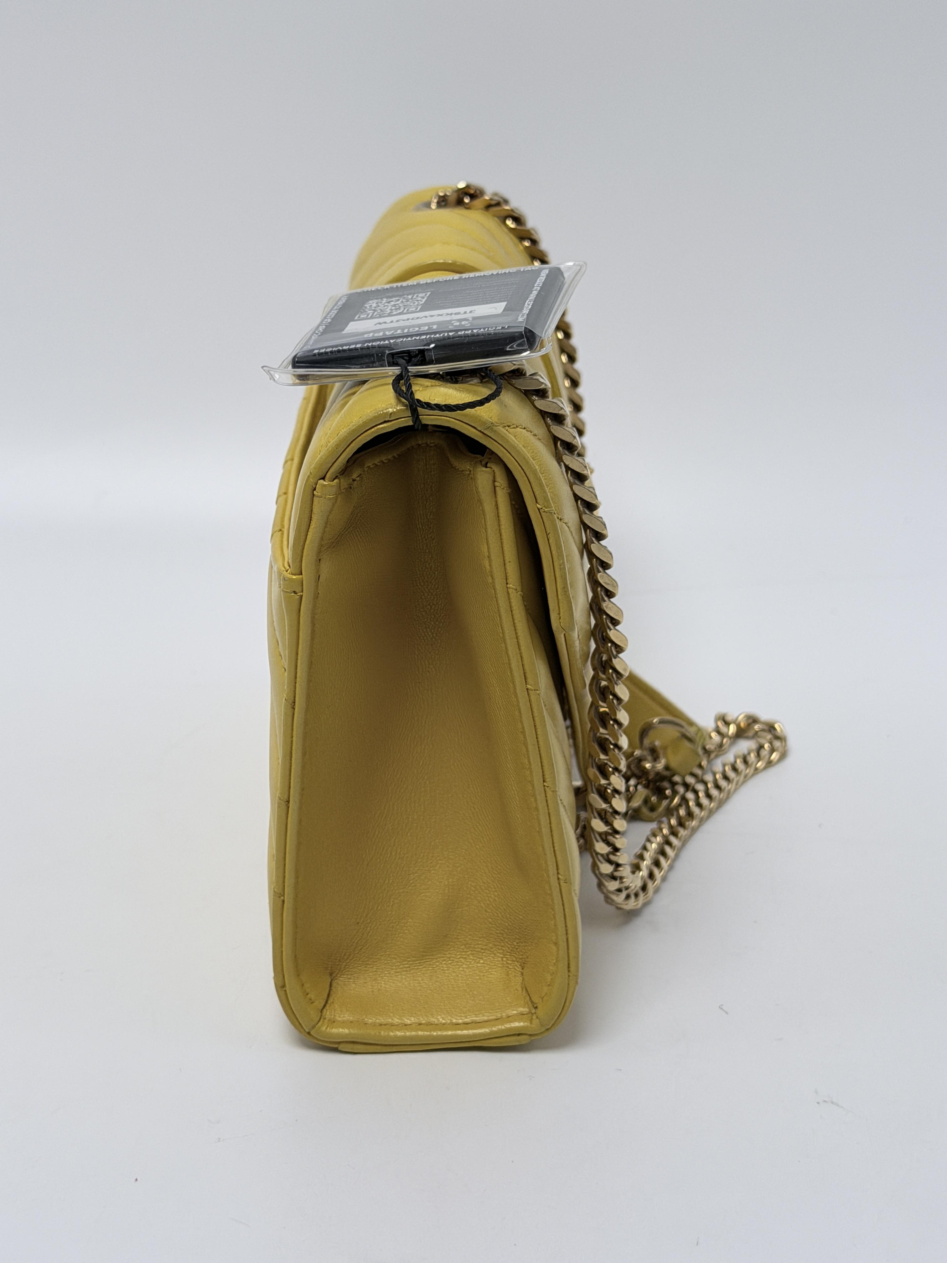 Saint Laurent Cassandre Matelasse Envelope Chain Wallet Mustard Yellow JD1521Y