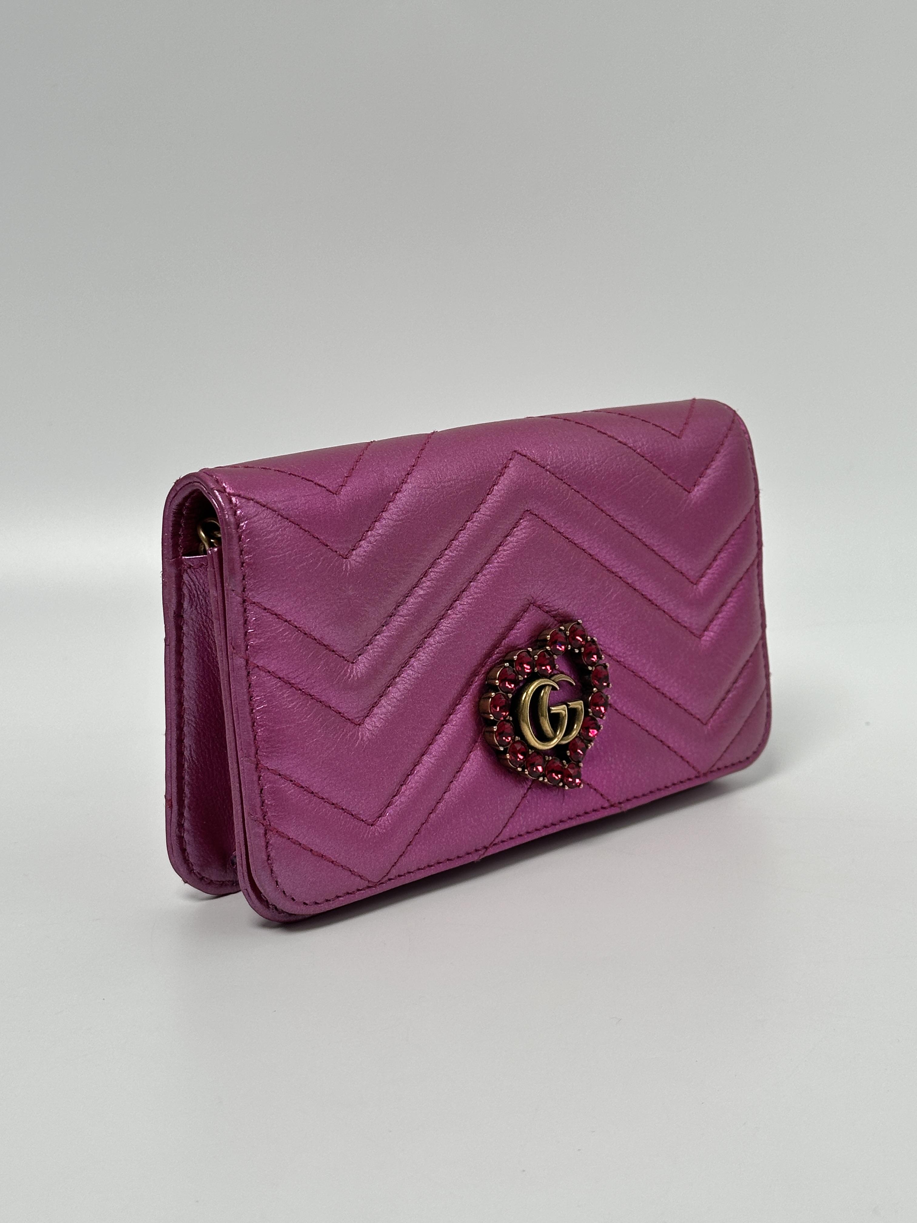 Pre-owned GUCCI LEATHER Shoulder Bags GG Marmont Matelassé Crystal Heart Mini Chain Bag JD610GG