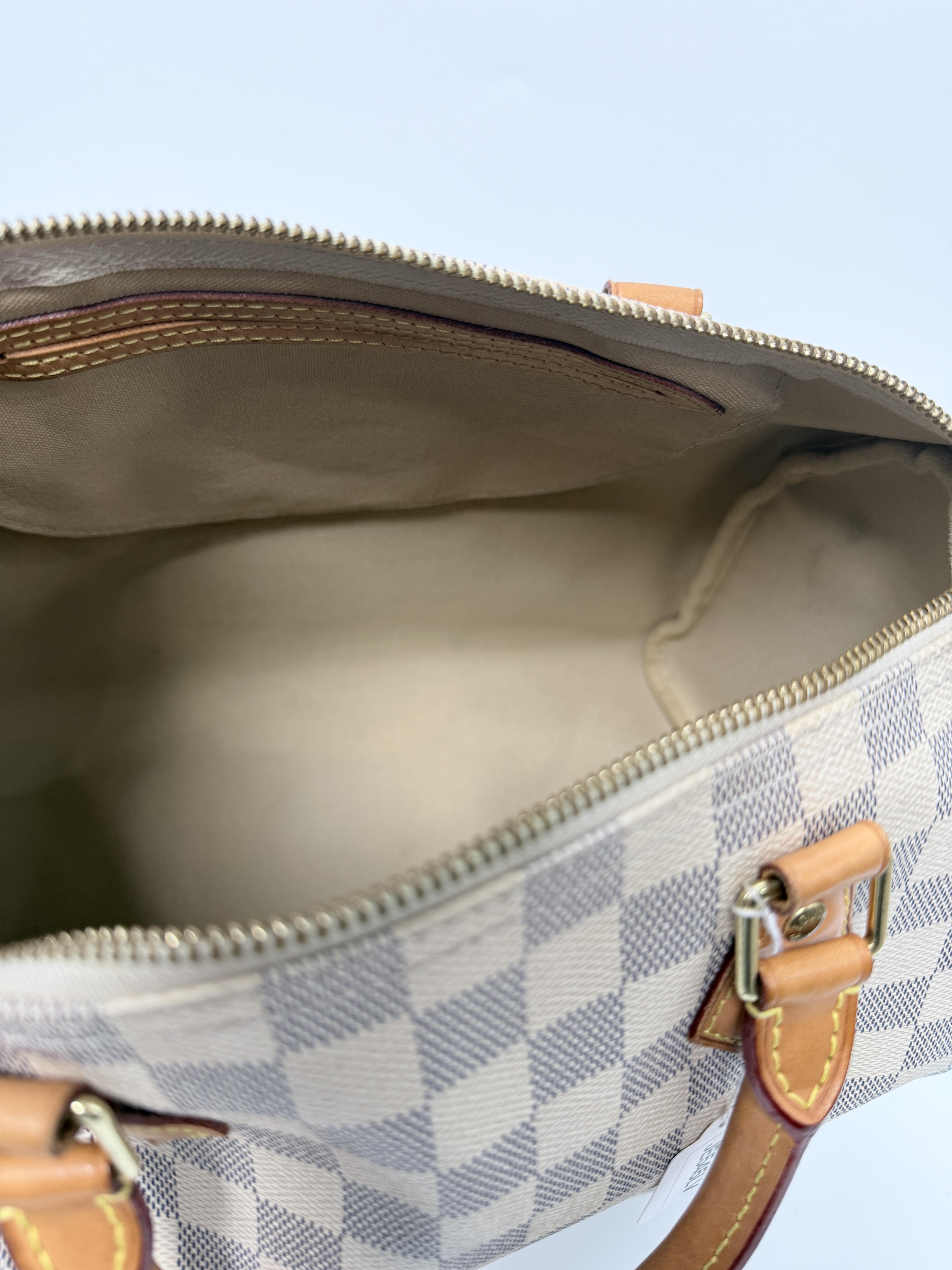 Damier Azur Speedy 30 Handle Handbag Shoulder Bag White JE545LV