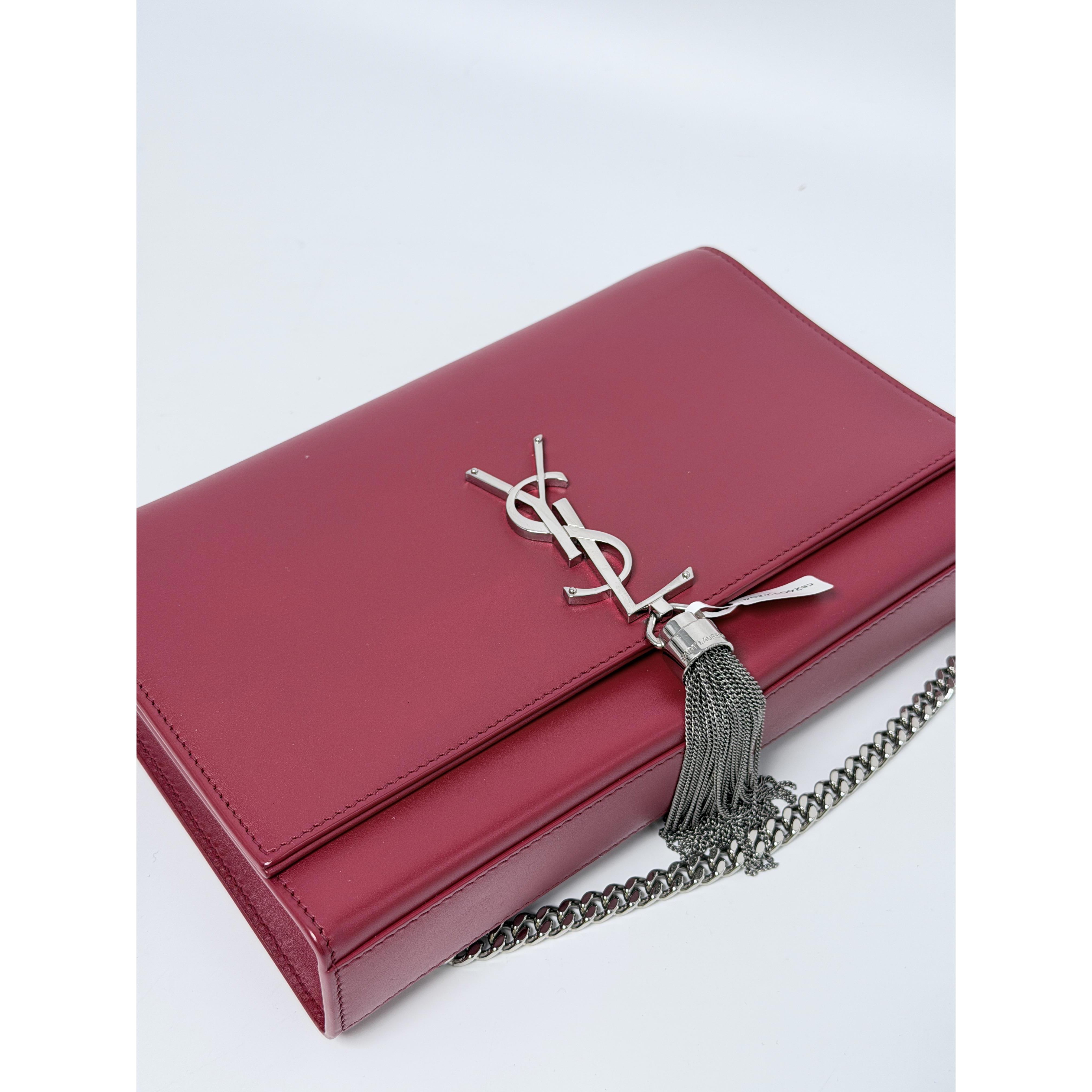Pre-owned Yves Saint Laurent Leather Crossbody Bags Saint Laurent Kate Red Silver Medium Tassel Chain Crossbody Bag Shoulder Handbag YS317FEI