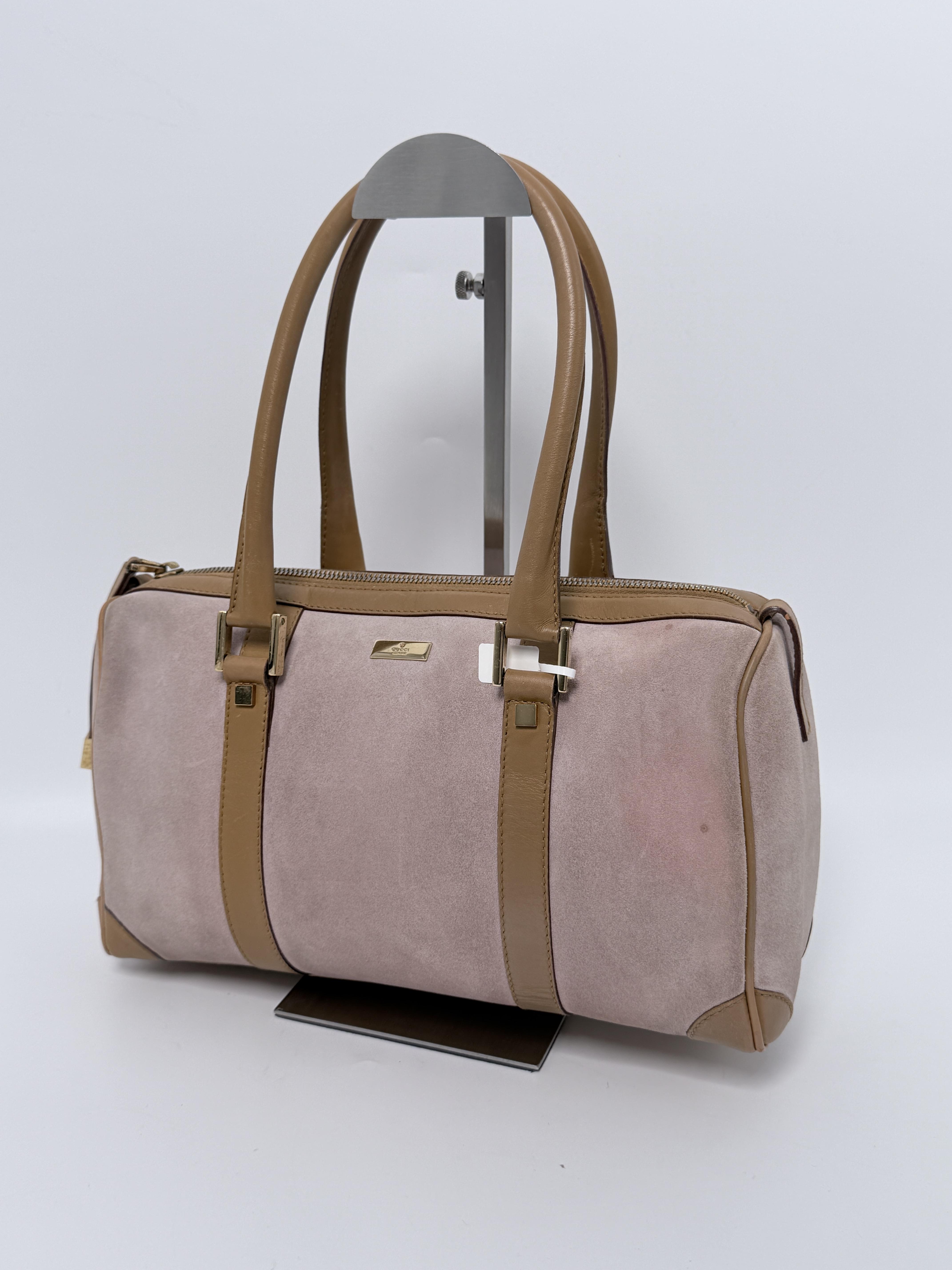 Pre-owned GUCCI Suede Shoulder Bags Pink Leather Small Boston Bag Satchel Handle Handbag JA927GG