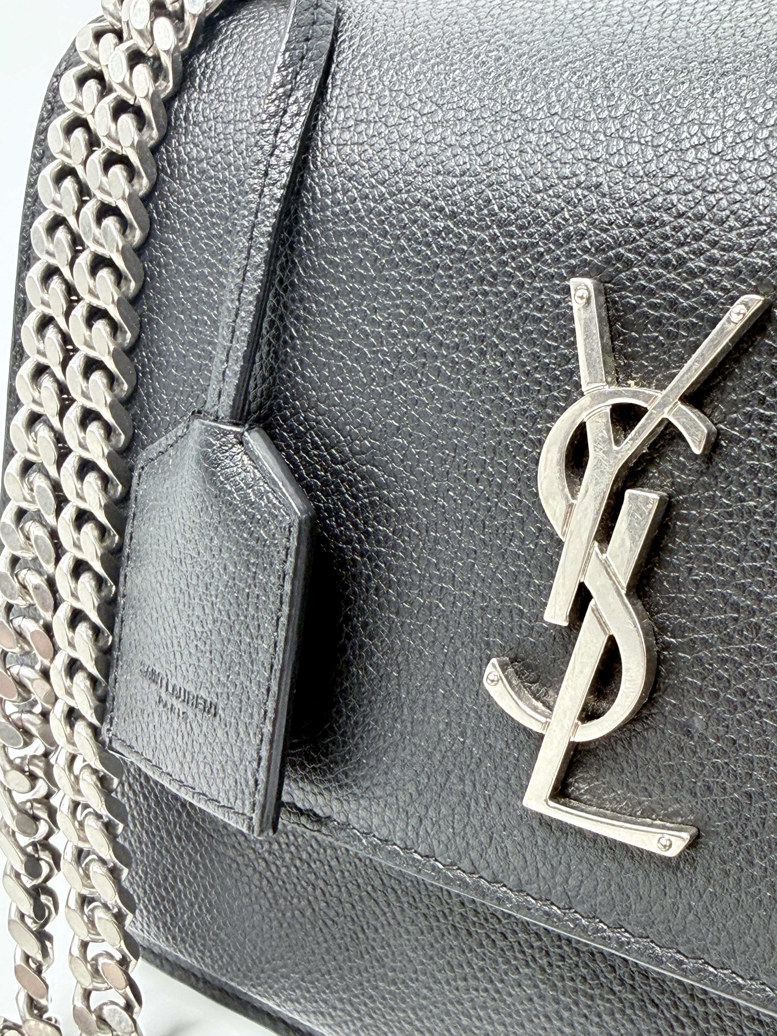 Sunset Medium Black Silver Hardware Chain Bag P031YS