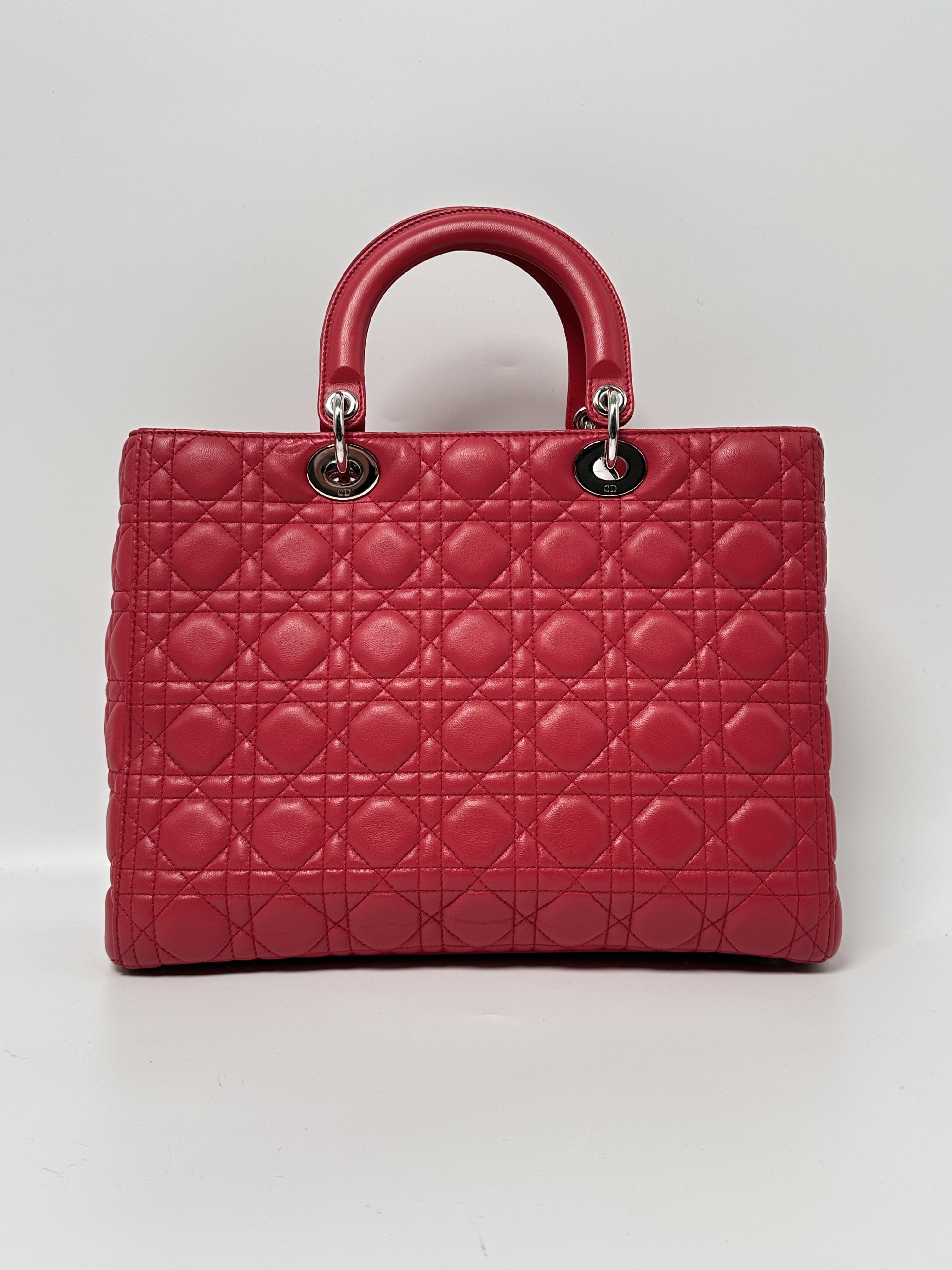 Christian Large Lady Cannage Lambskin Red Silver Hardware HB005CD