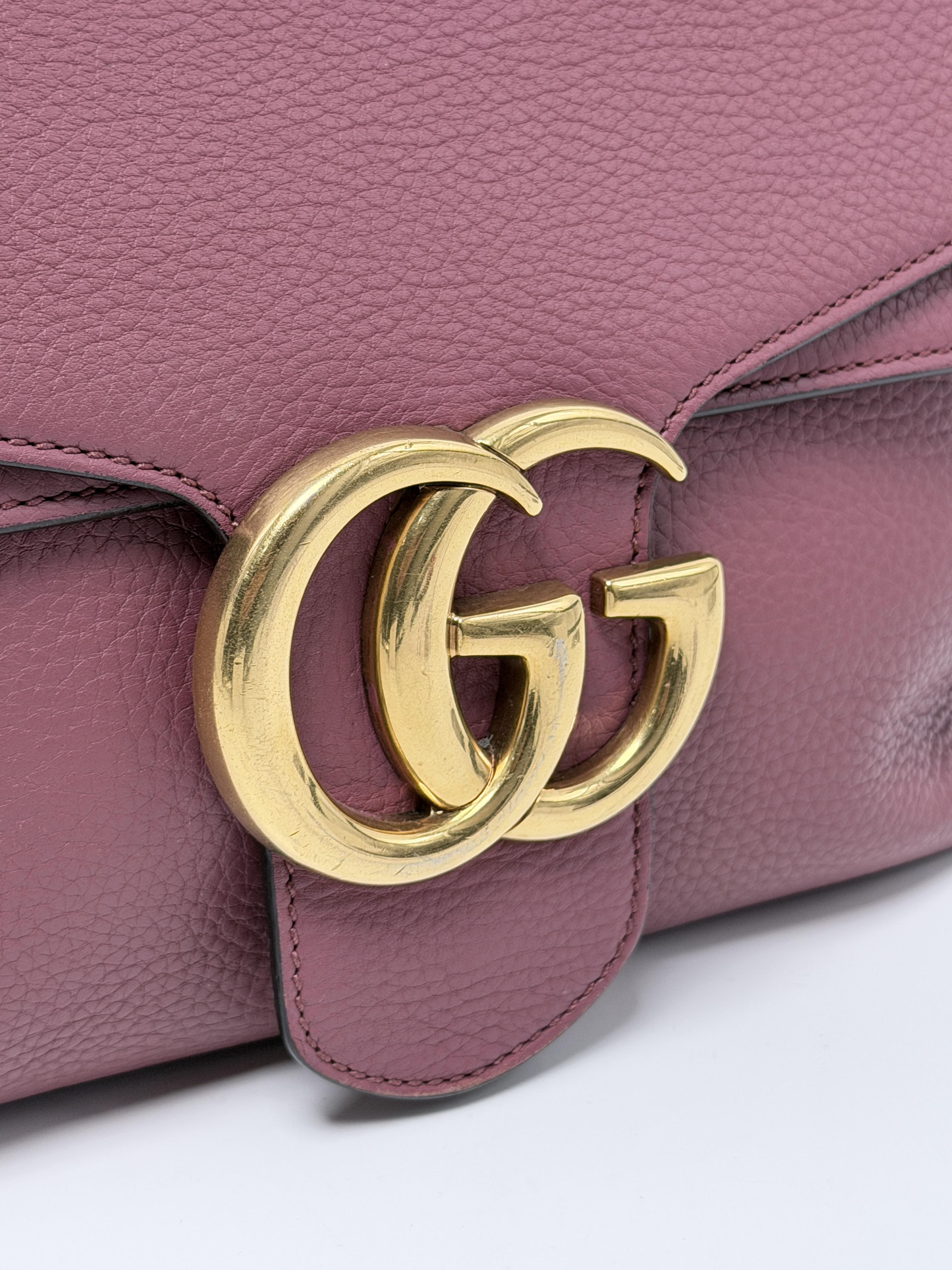 GG Marmont Pebbled Flap Shoulder Bag Pink Gold JD1246GG