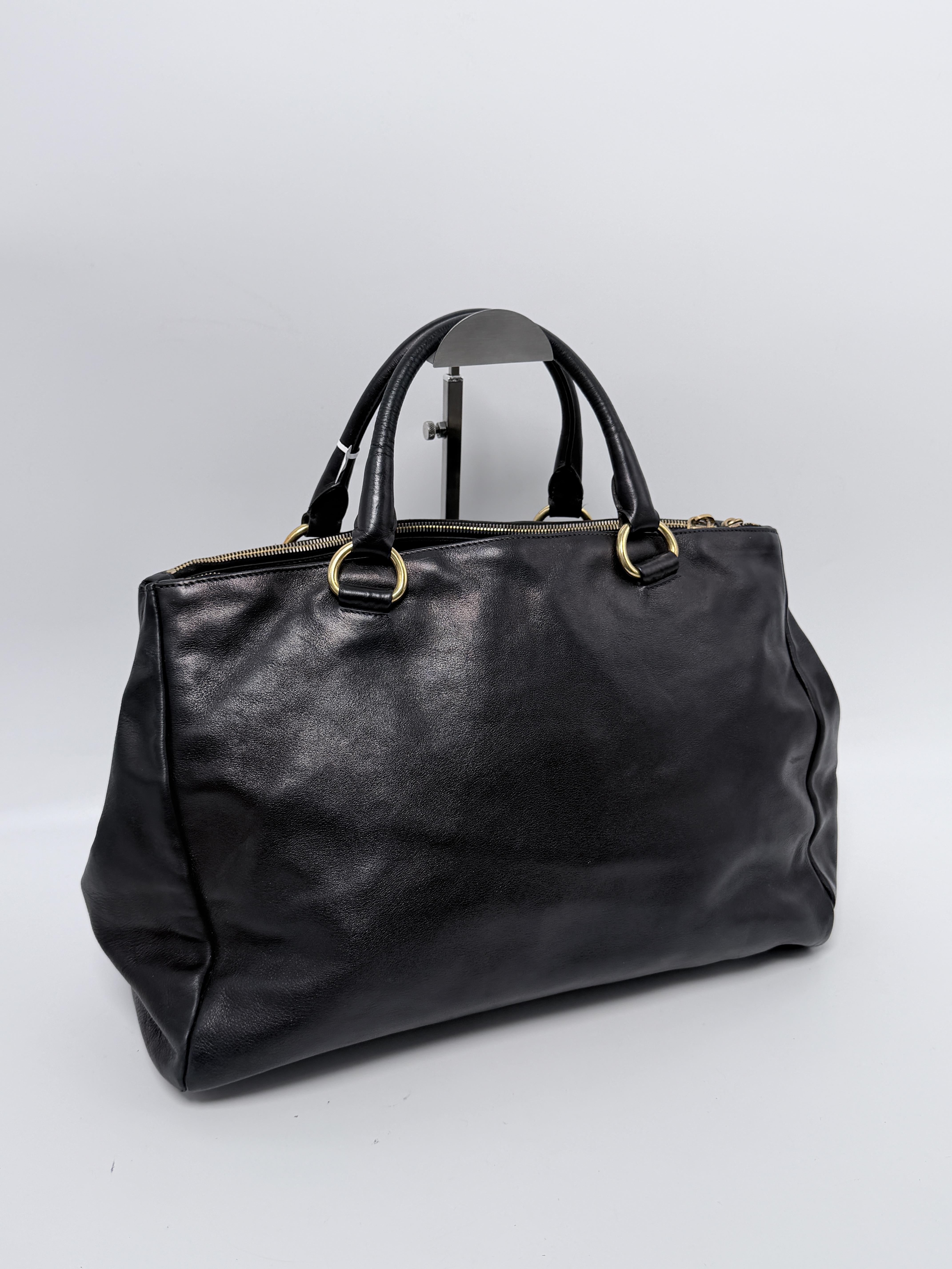 Pre-owned PRADA leather Shoulder Bags Soft Calf Double Zip Satchel Bag Black JA953PR